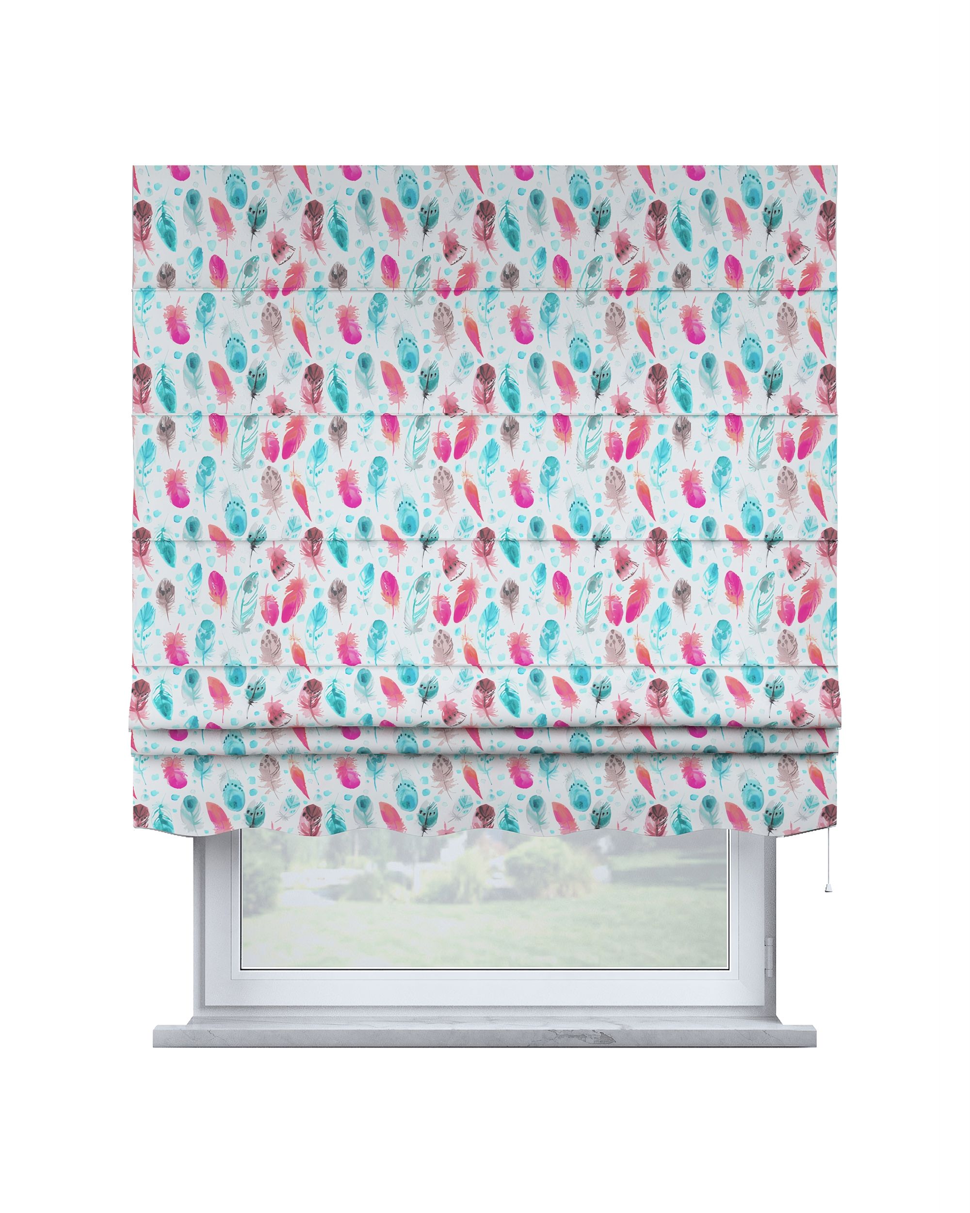 Florence Roman blind colour blue fabric patterned