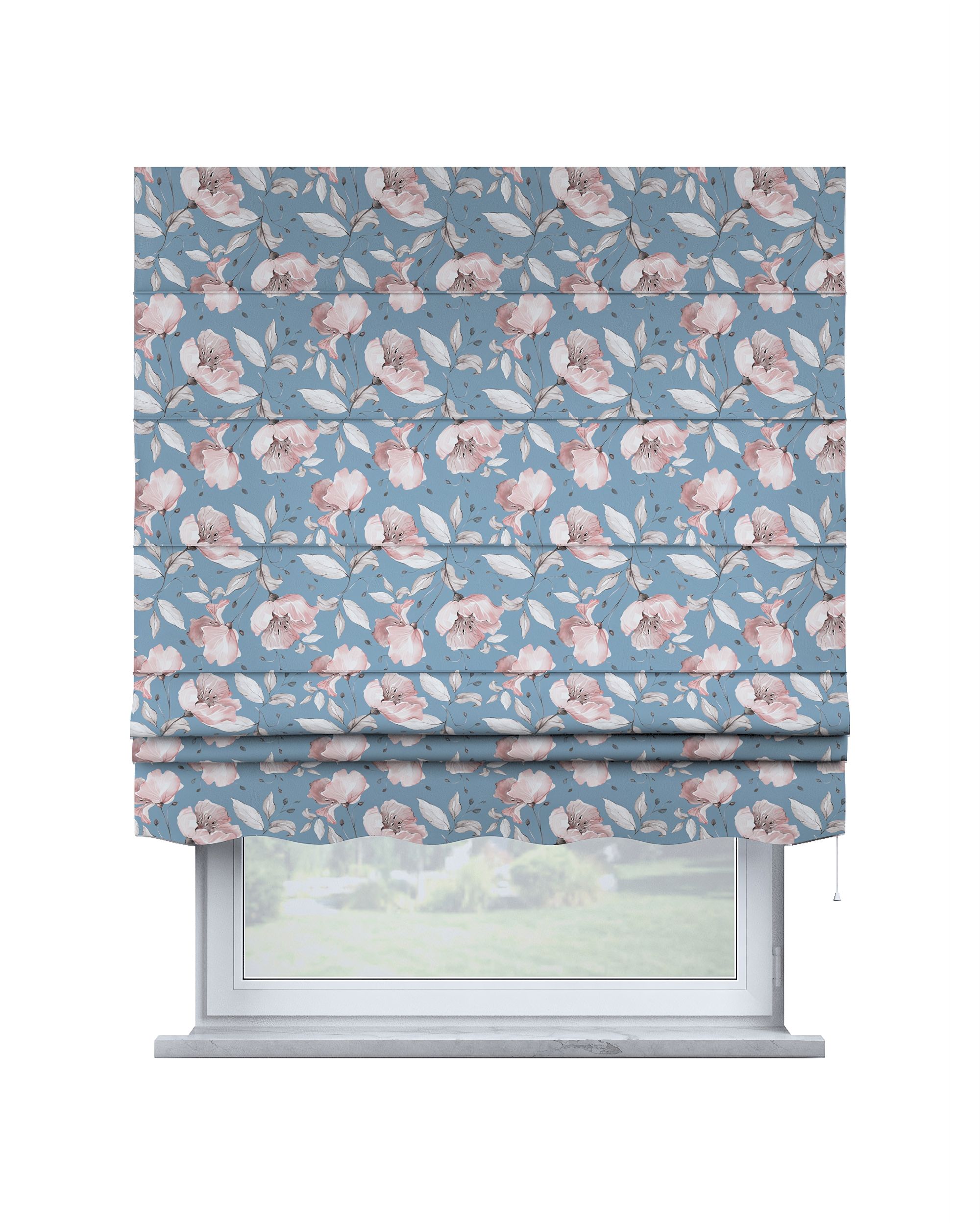 Florence Roman blind colour blue fabric patterned