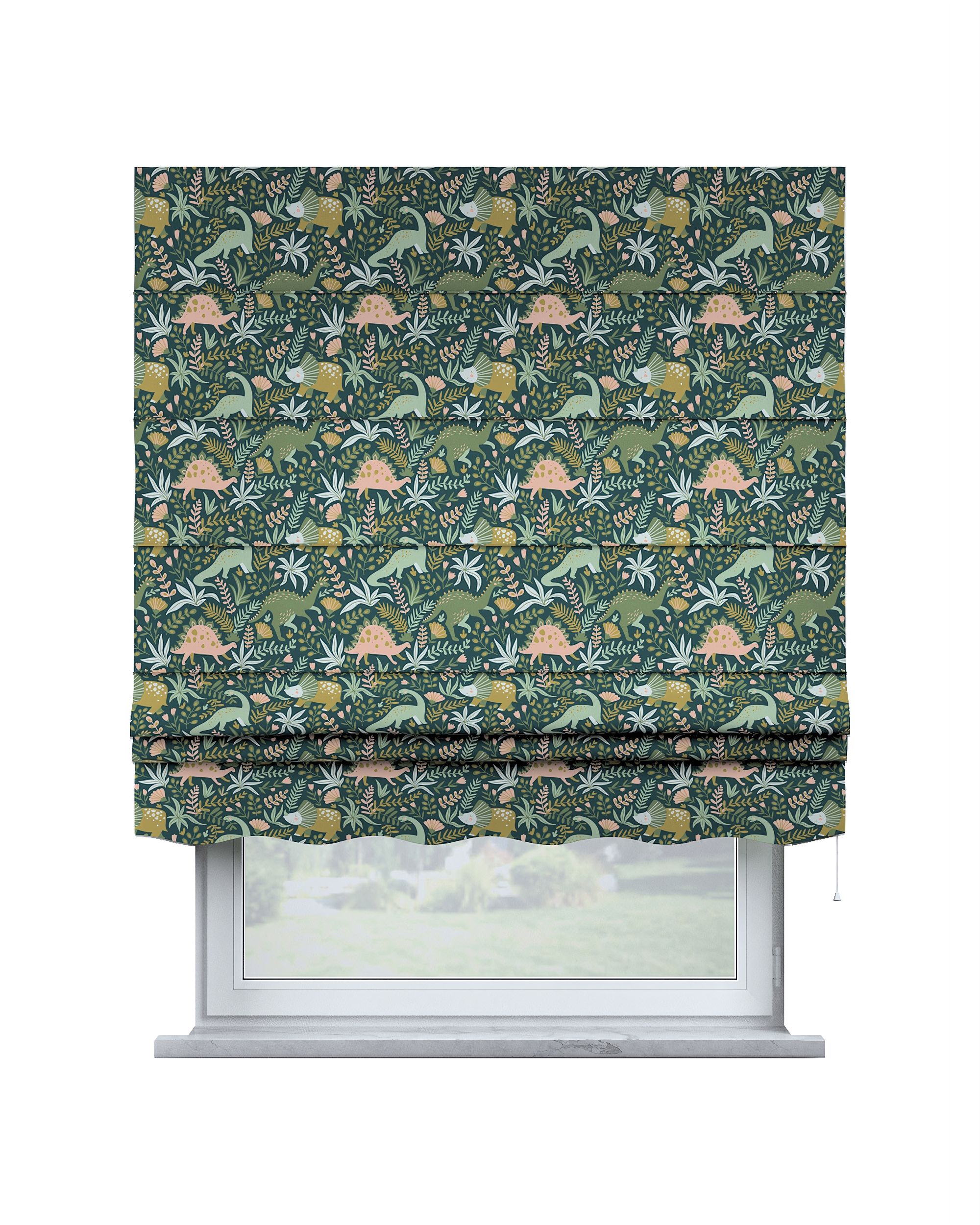Florence Roman blind colour green fabric patterned