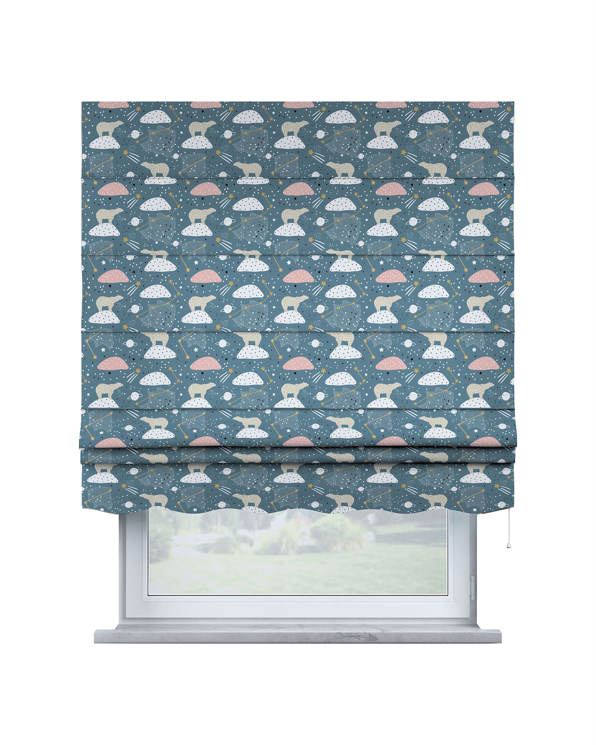 Florence Roman blind colour blue fabric patterned