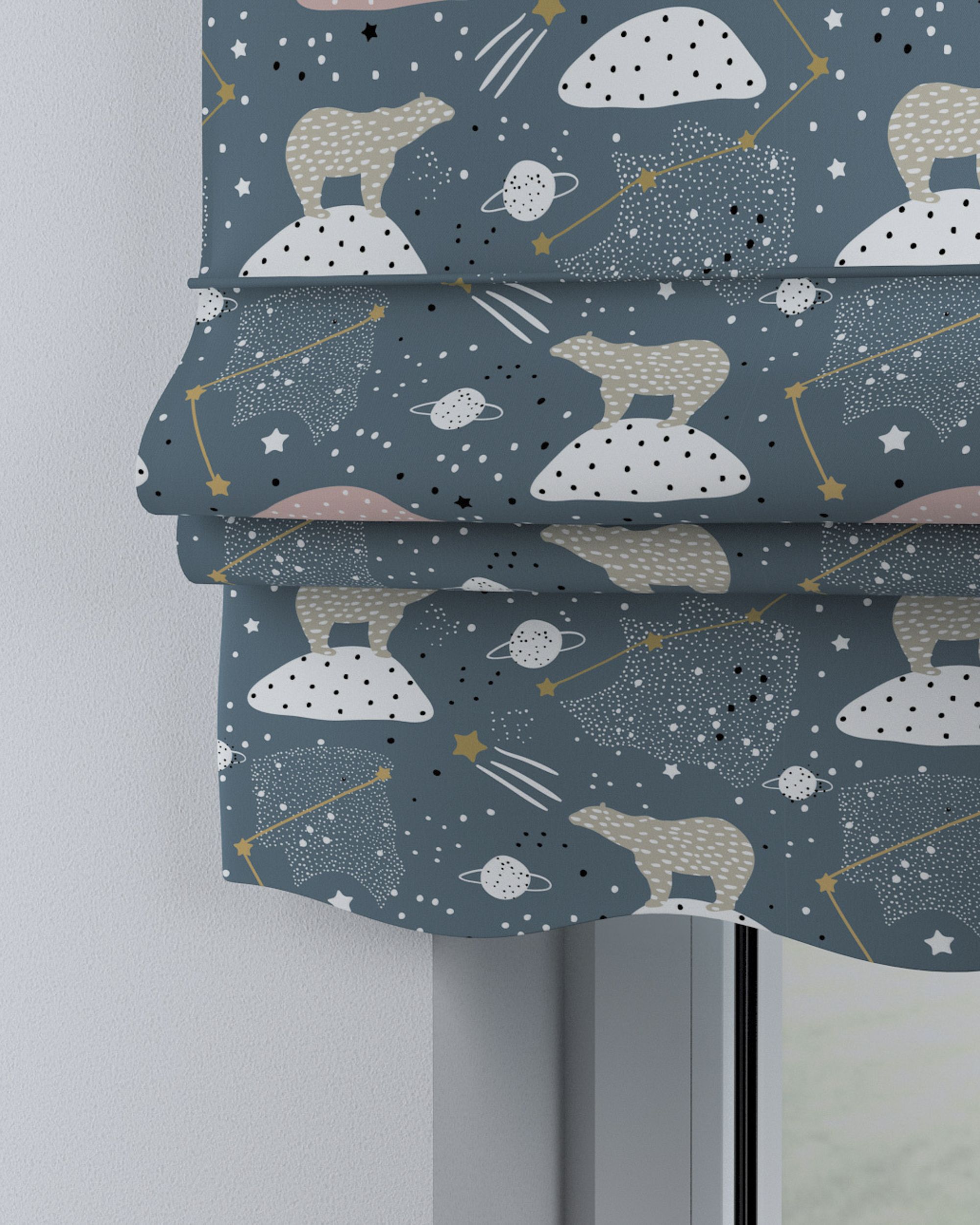 Florence Roman blind colour blue fabric patterned (hover)