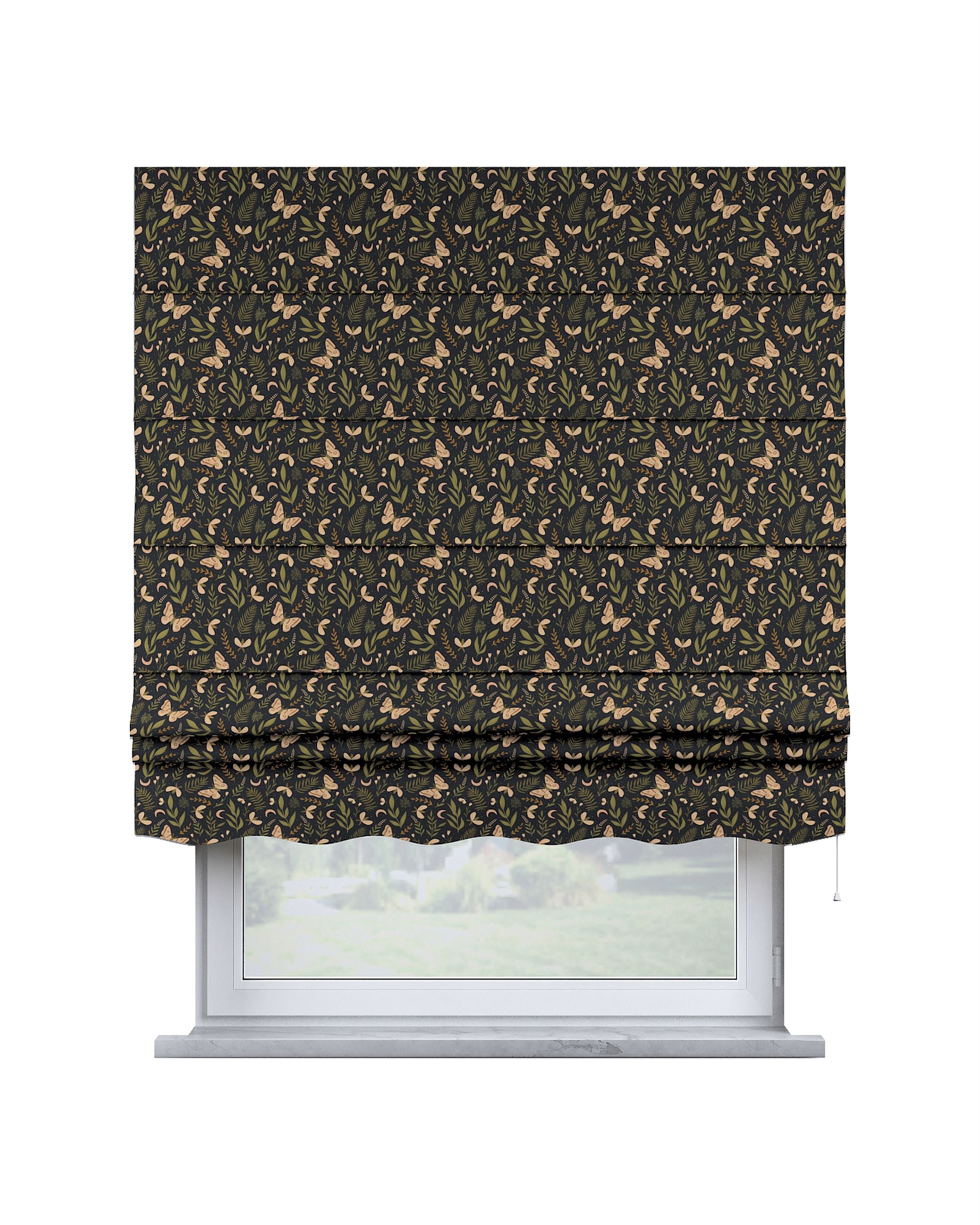 Florence Roman blind colour black fabric patterned