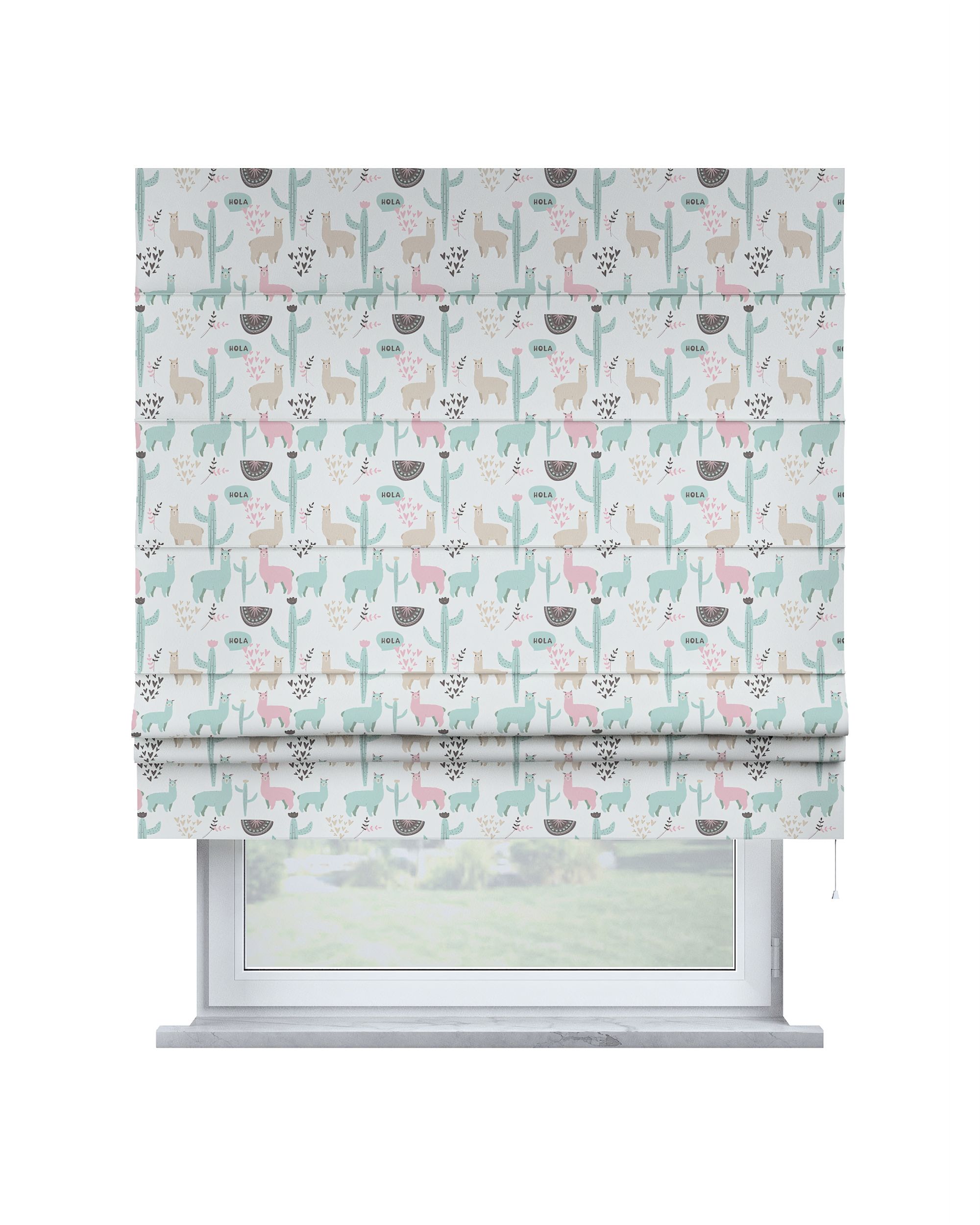 Padva Roman blind colour green fabric patterned