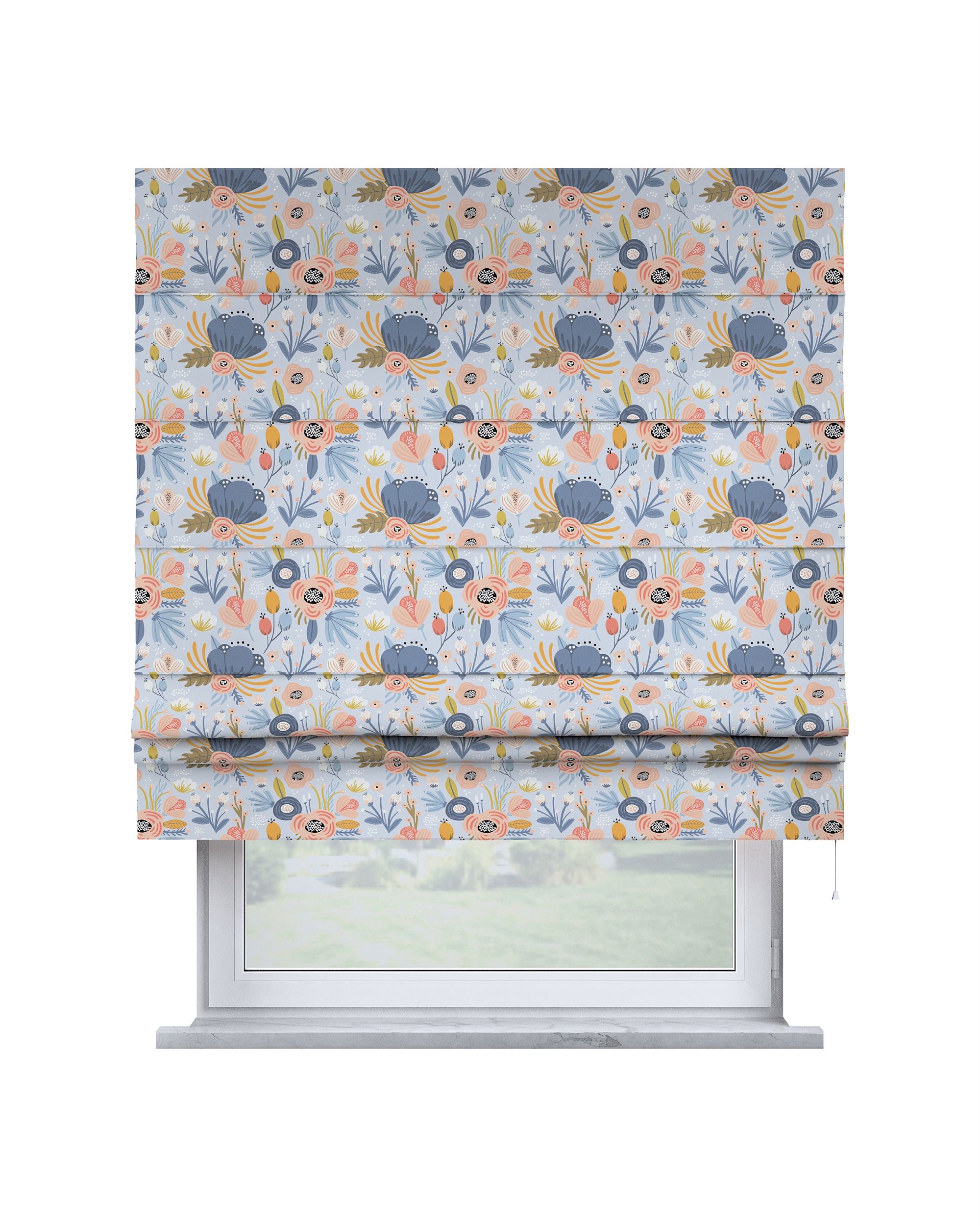 Padva Roman blind colour blue fabric patterned