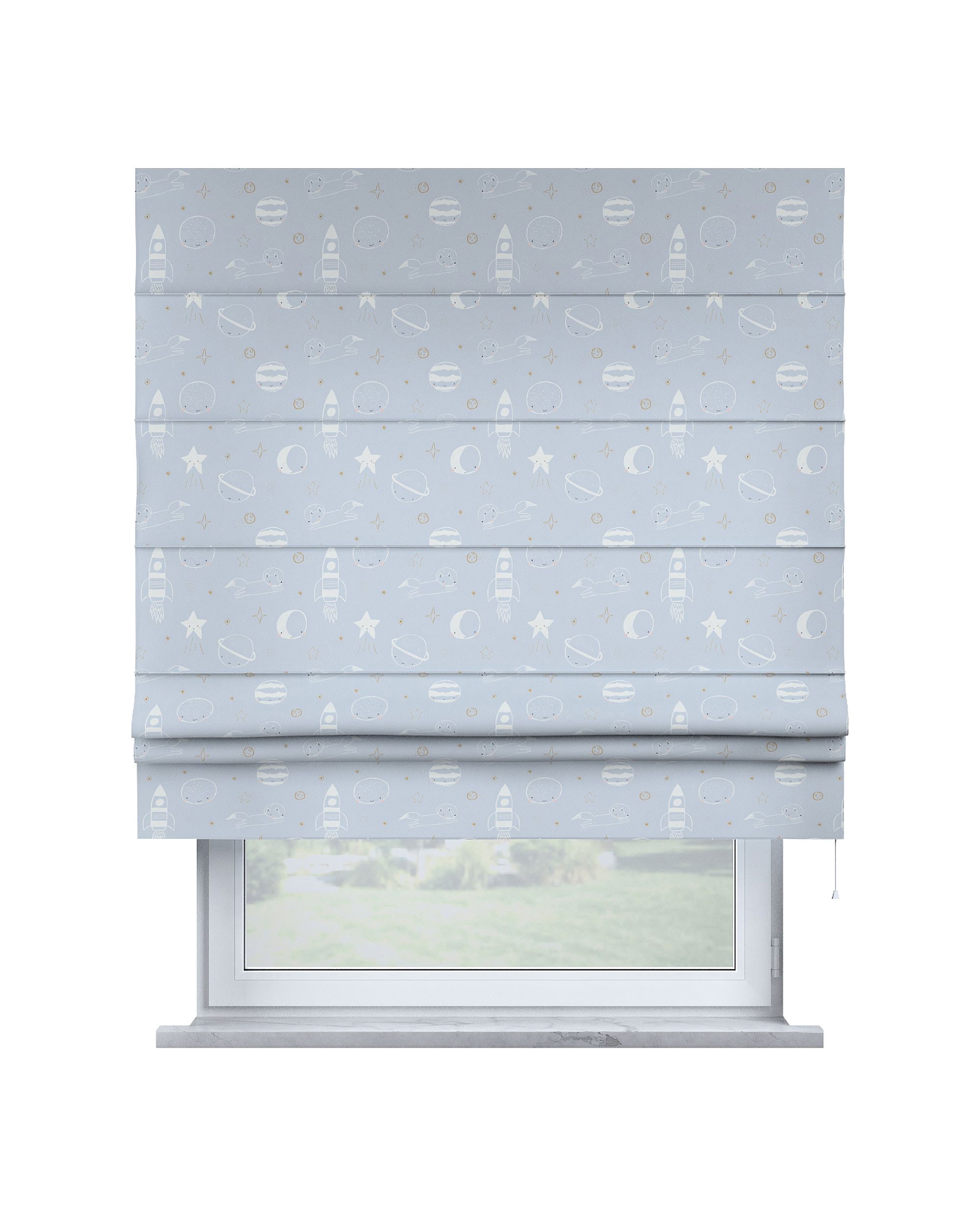 Padva Roman blind colour blue fabric patterned