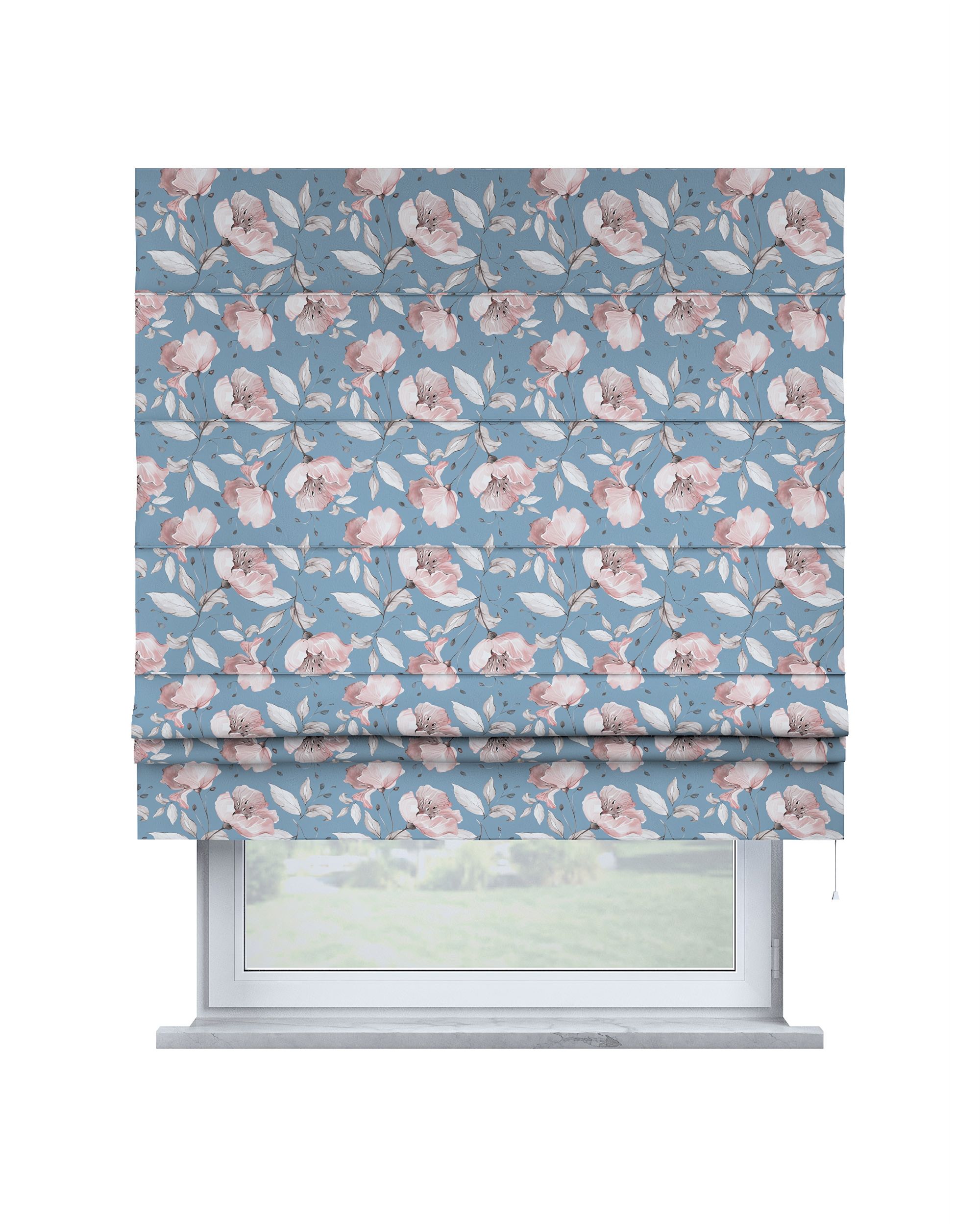 Padva Roman blind colour blue fabric patterned