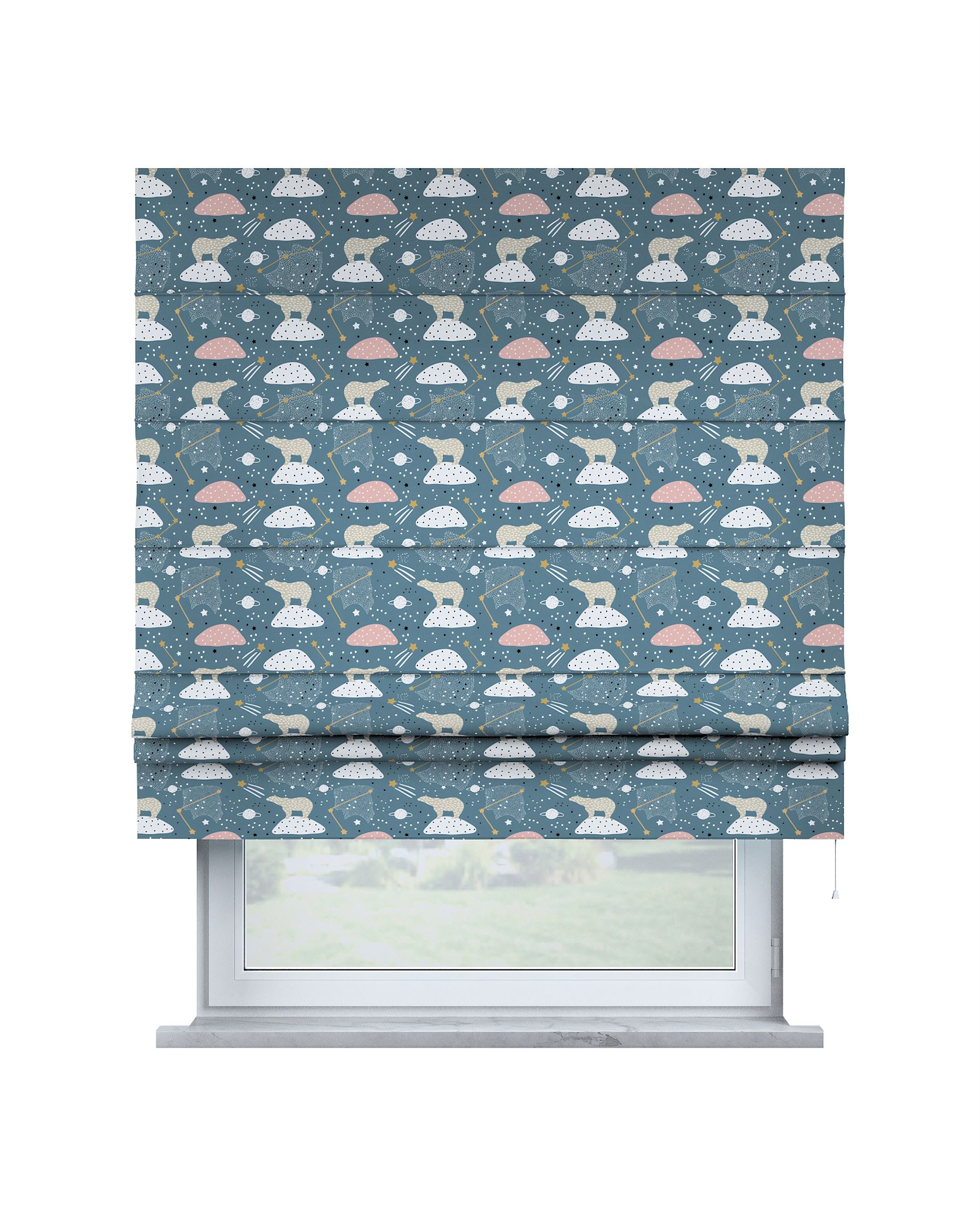 Padva Roman blind colour blue fabric patterned