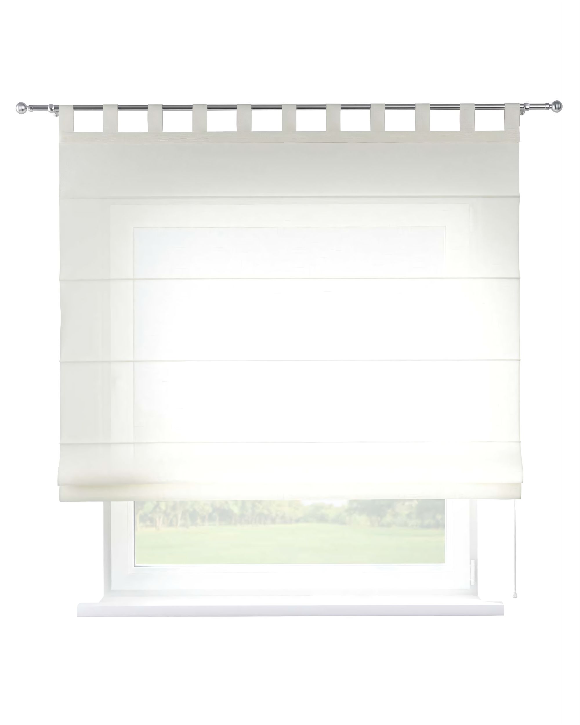 Verona tab top Roman blind colour cream fabric semi-sheer, structured