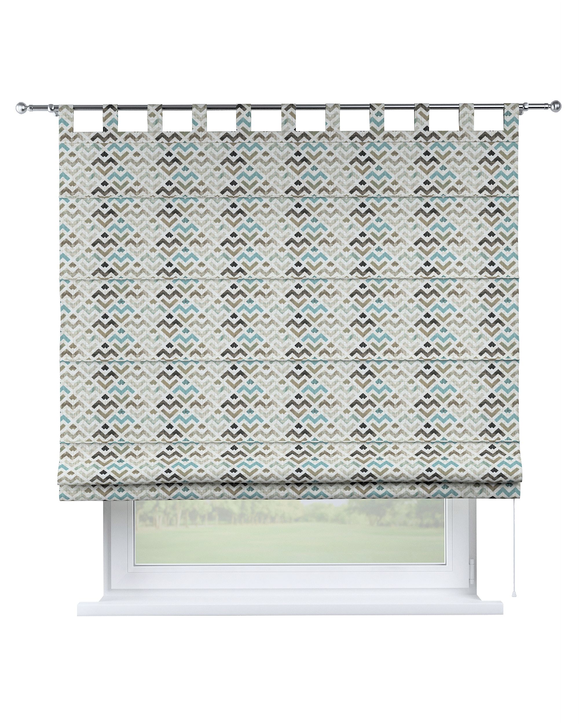 Verona tab top Roman blind colour brown fabric patterned
