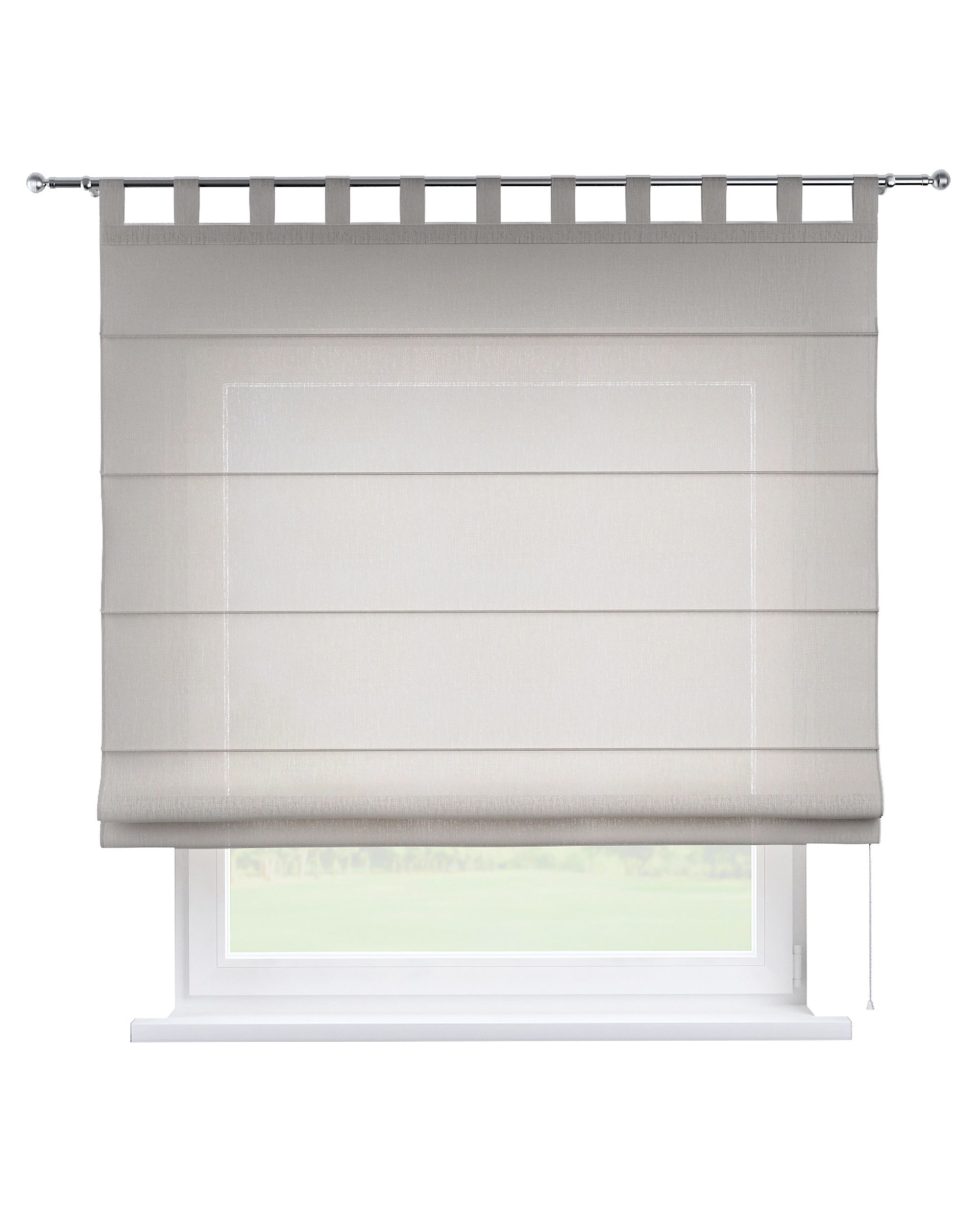 Verona tab top Roman blind colour beige fabric semi-sheer, structured