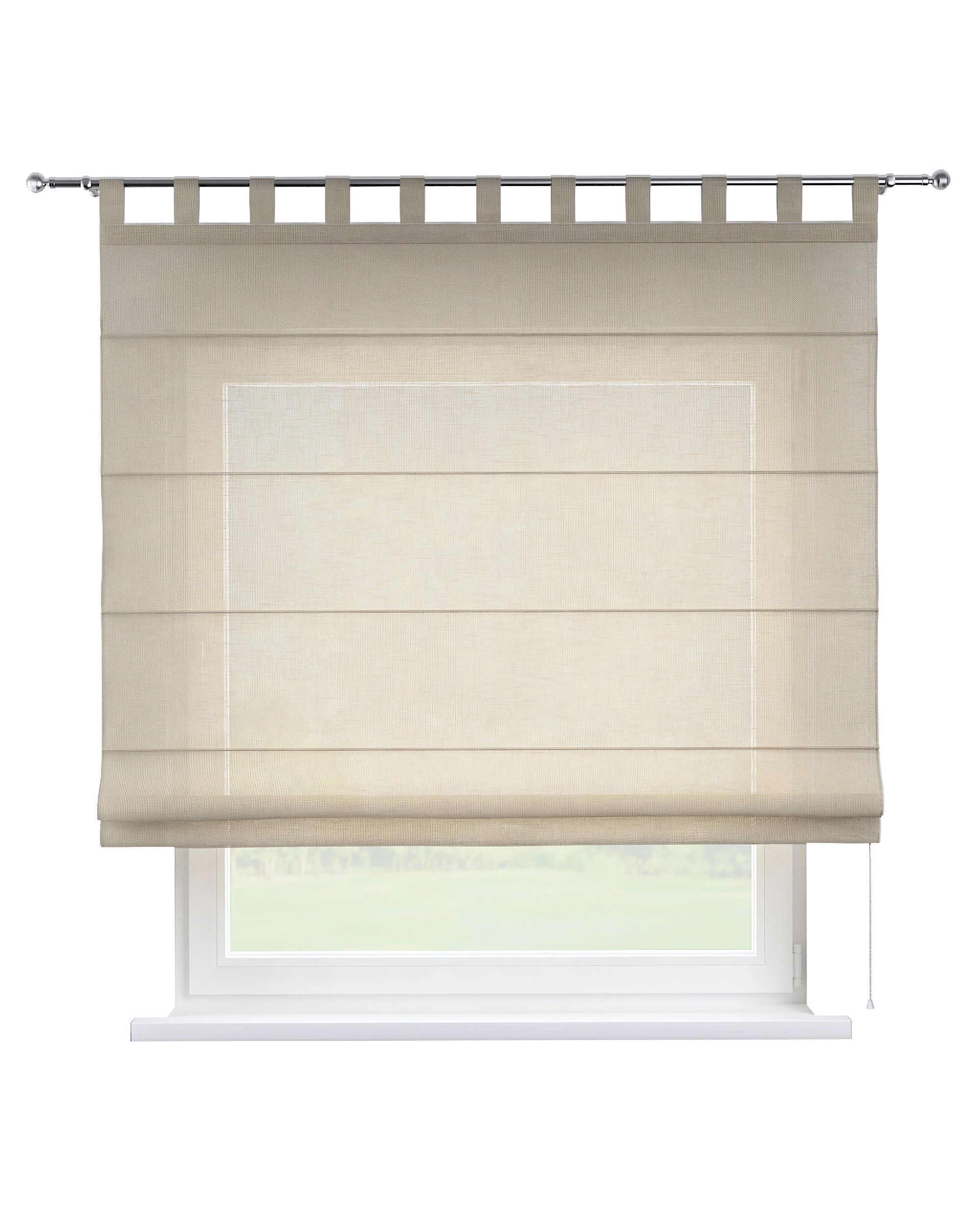 Verona tab top Roman blind colour cream fabric semi-sheer, structured