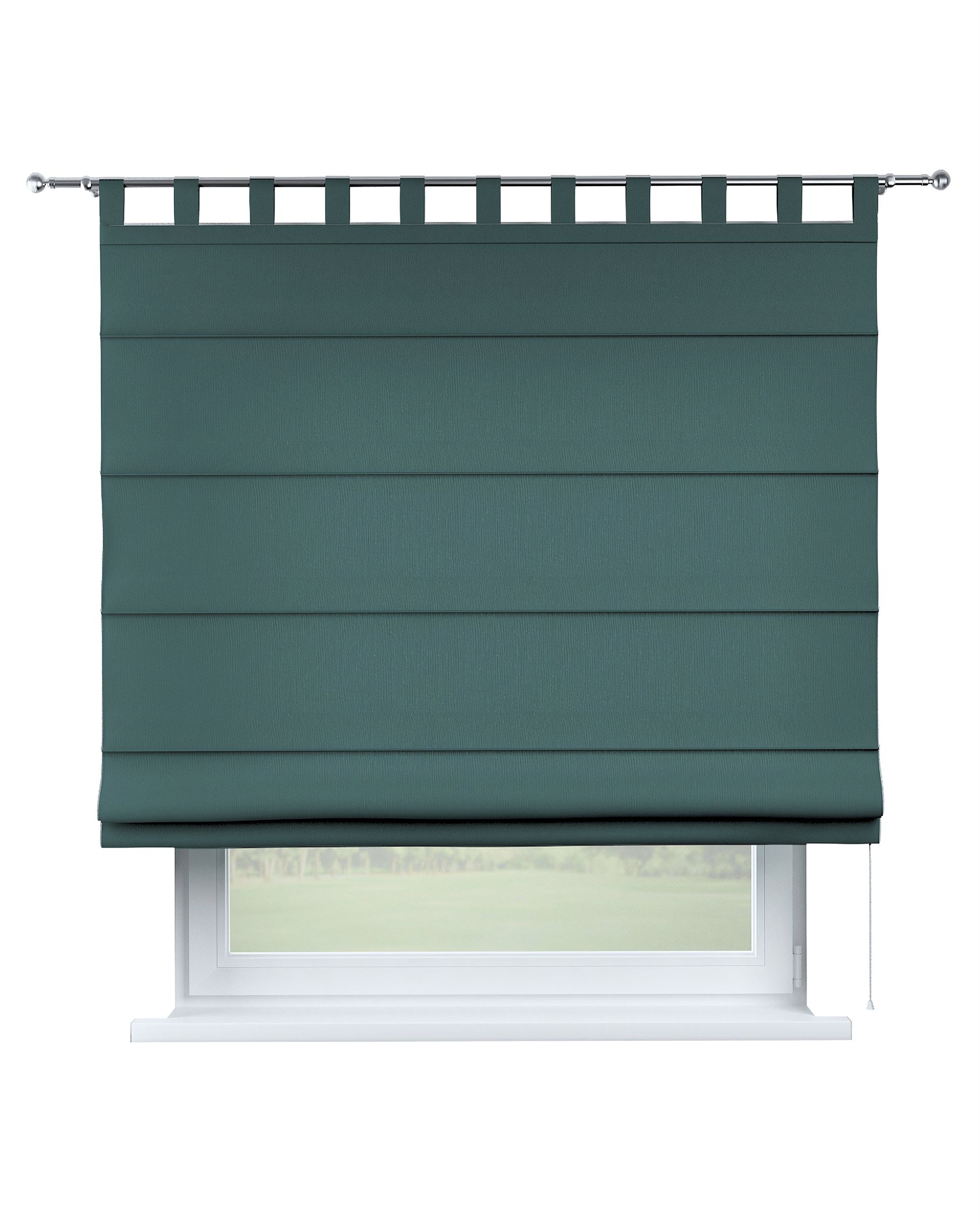 Verona tab top Roman blind colour green fabric semi-sheer, structured