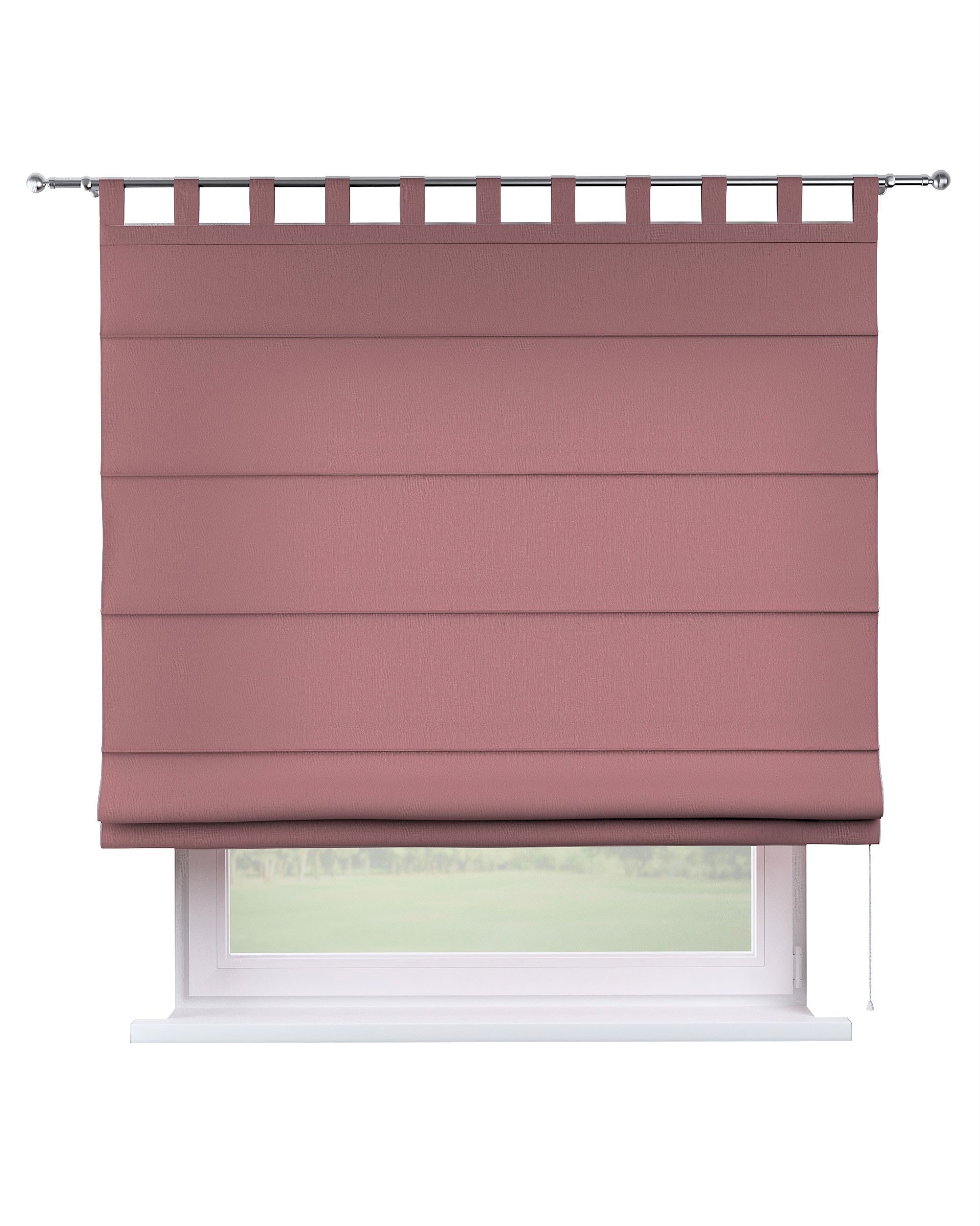Verona tab top Roman blind colour pink fabric semi-sheer, structured