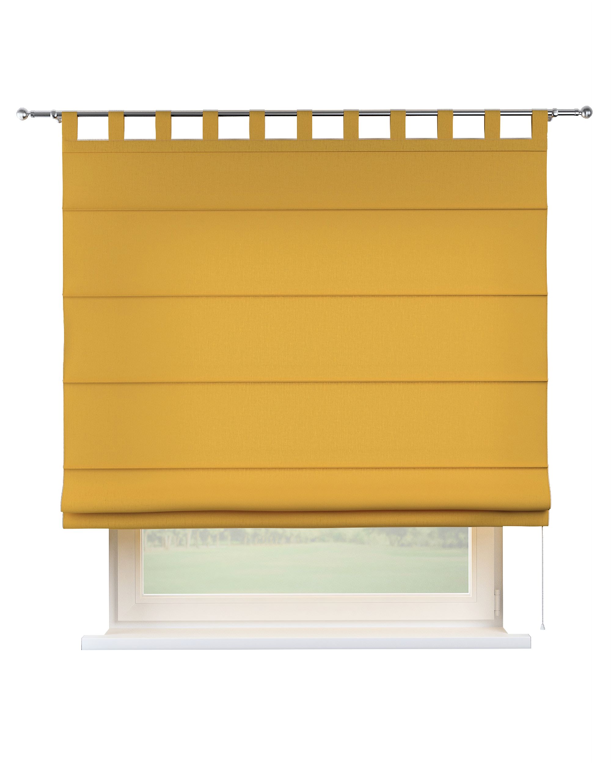 Verona tab top Roman blind colour yellow fabric semi-sheer, structured