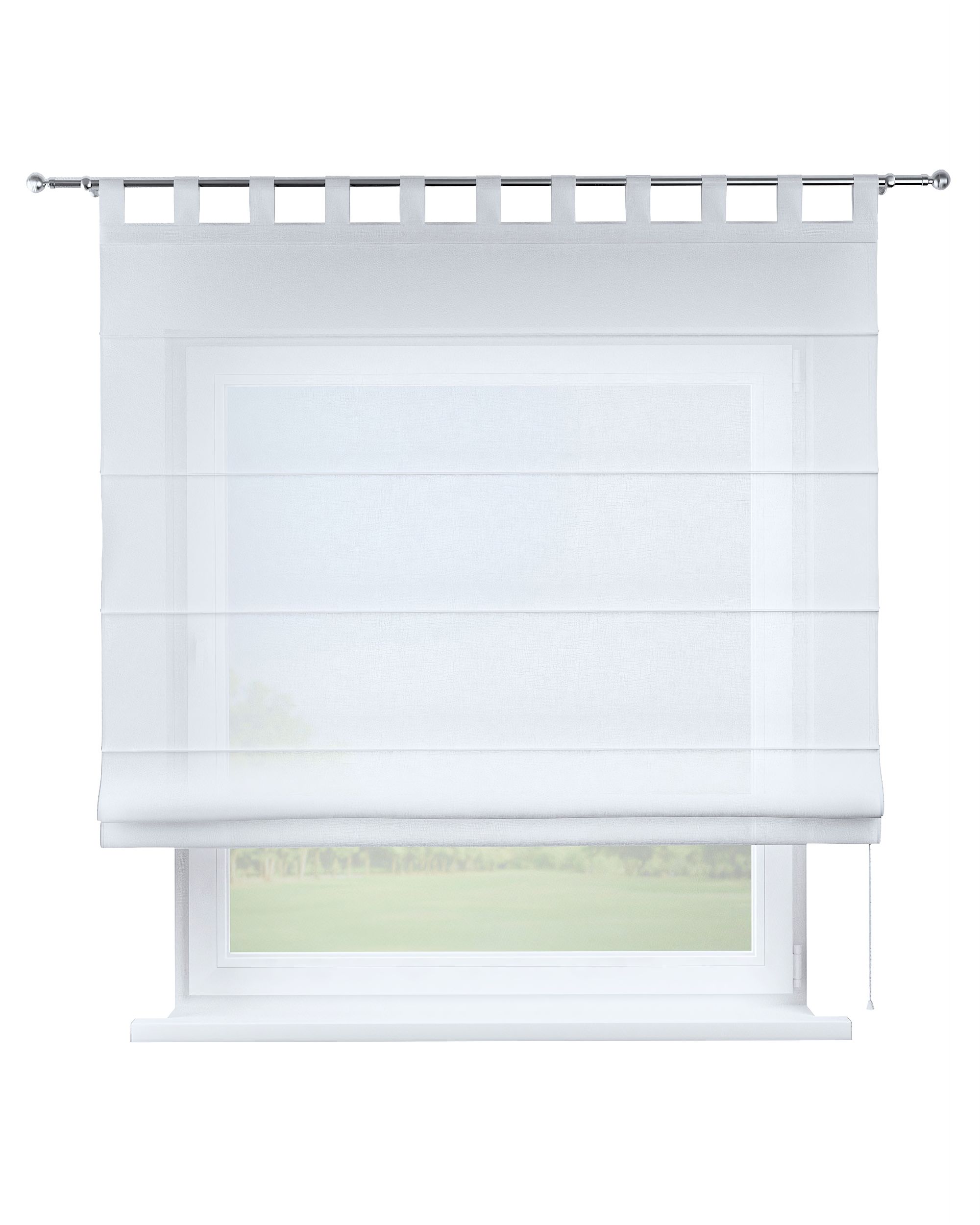 Verona tab top Roman blind colour white fabric semi-sheer, structured