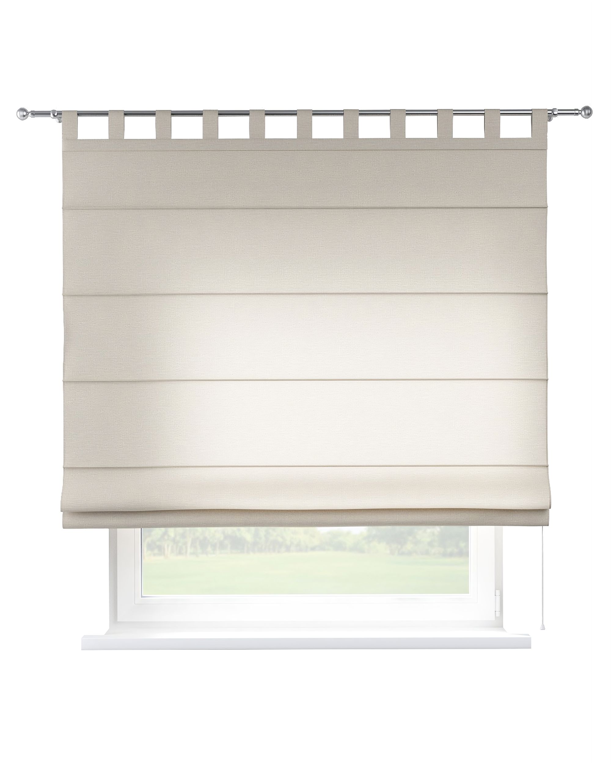 Verona tab top Roman blind colour beige fabric semi-sheer, structured, linen