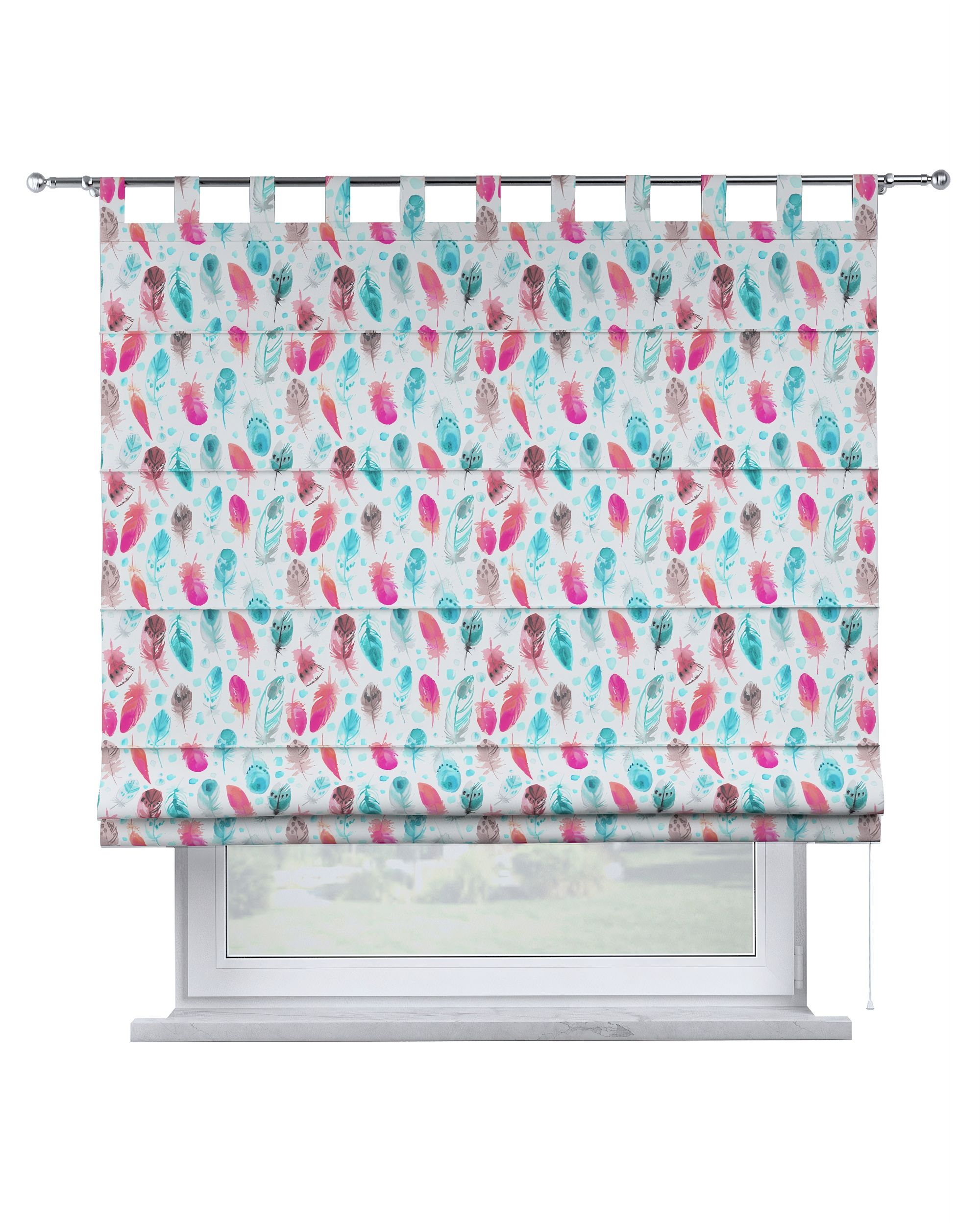 Verona tab top Roman blind colour blue fabric patterned
