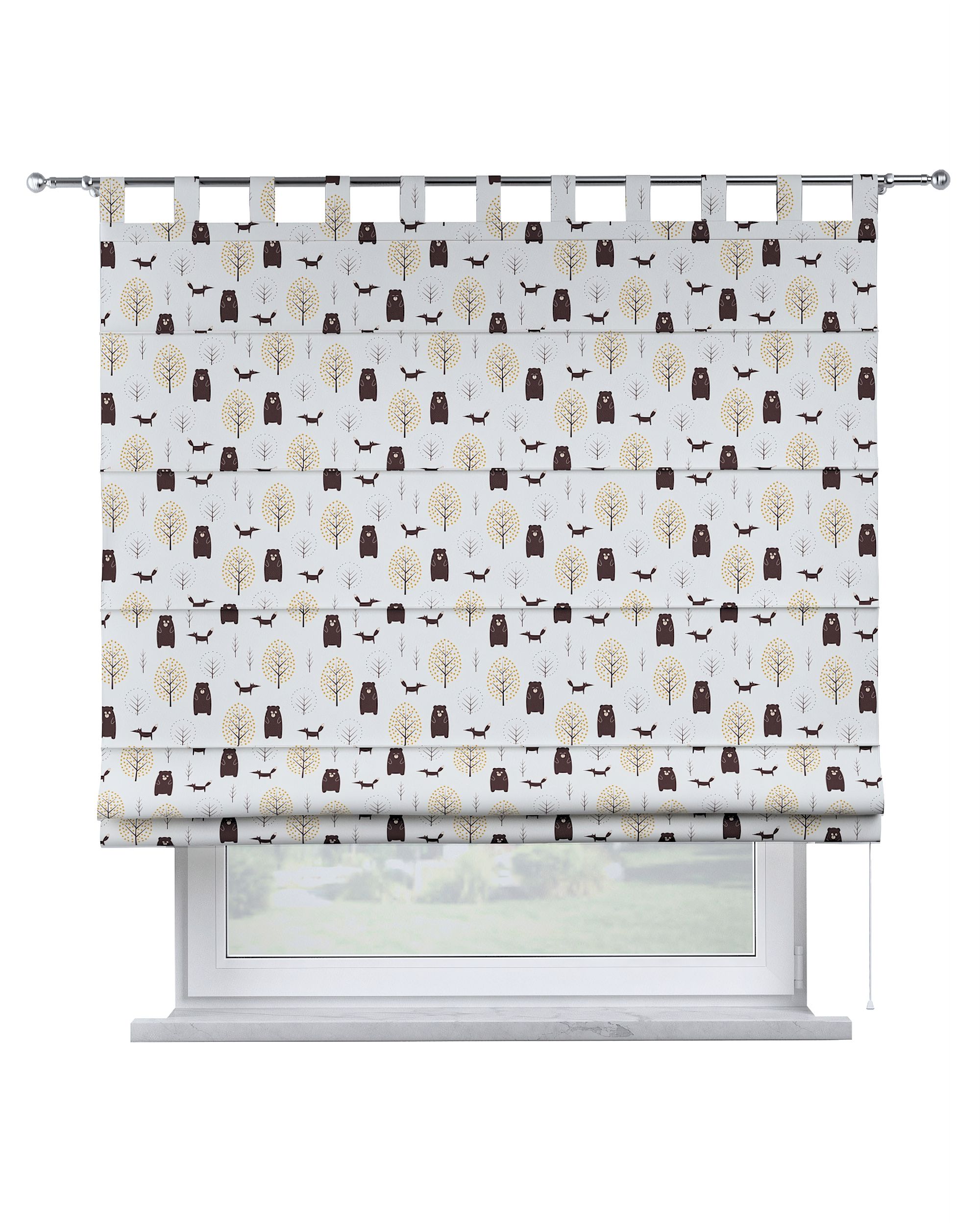 Verona tab top Roman blind colour brown fabric patterned