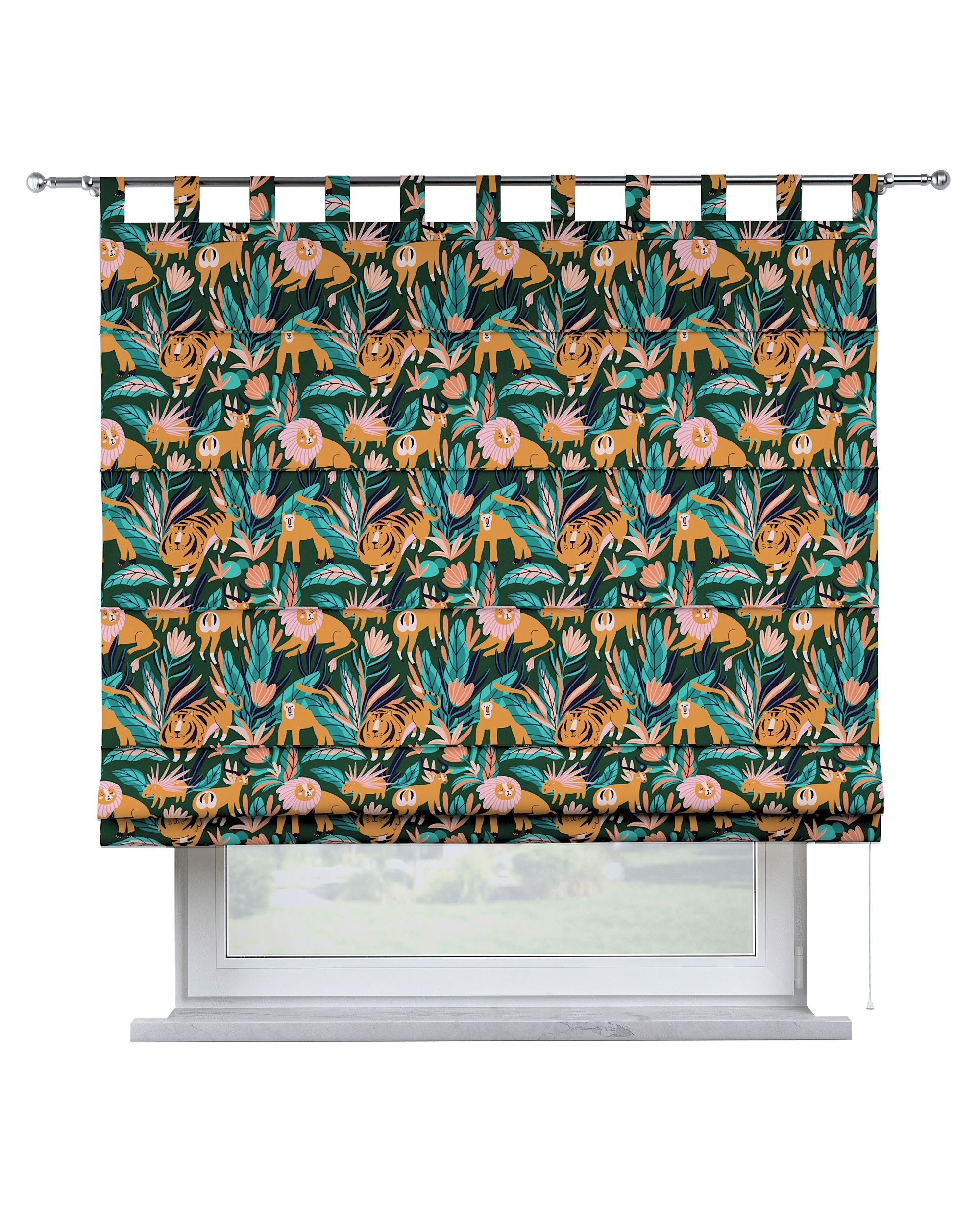 Verona tab top Roman blind colour orange fabric patterned