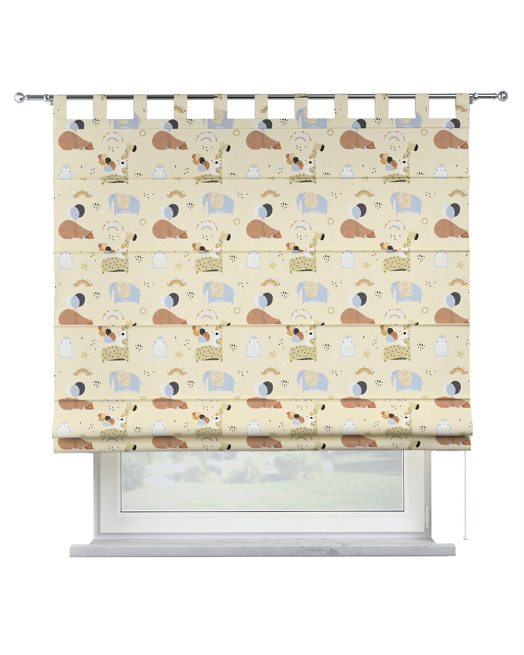 Verona tab top Roman blind colour beige fabric patterned