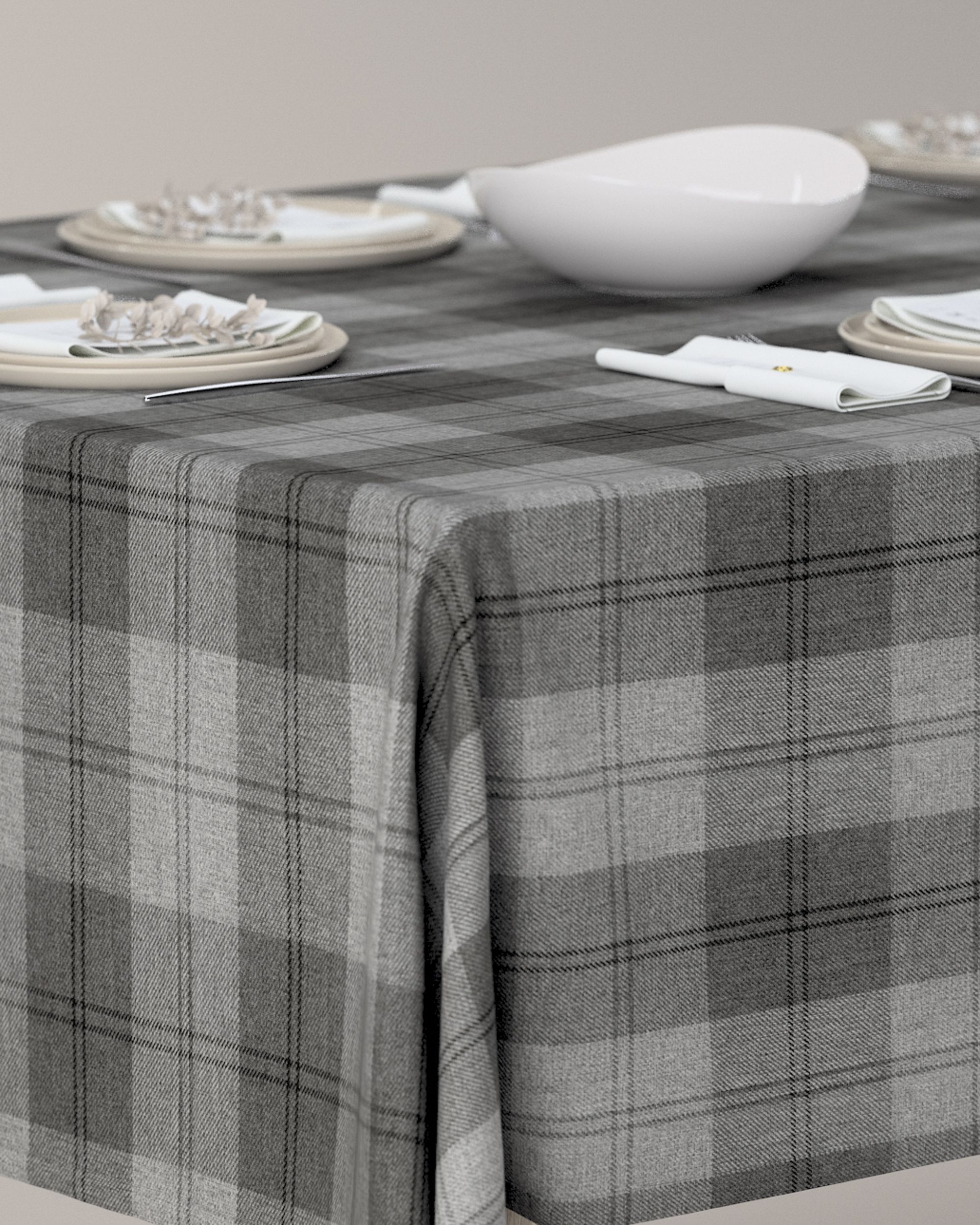 Rectangular tablecloth colour grey fabric structured, patterned (hover)