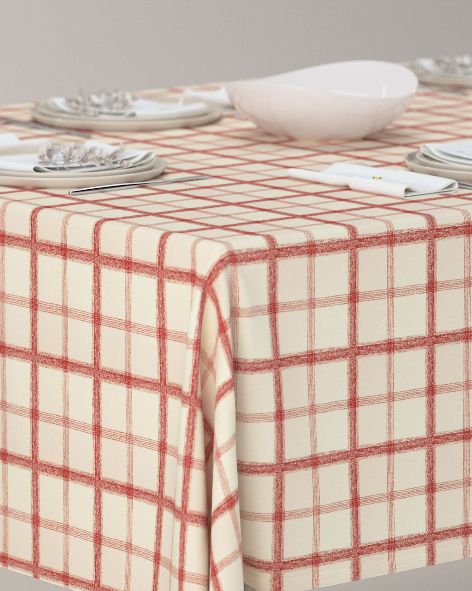 Rectangular tablecloth colour red fabric patterned (hover)