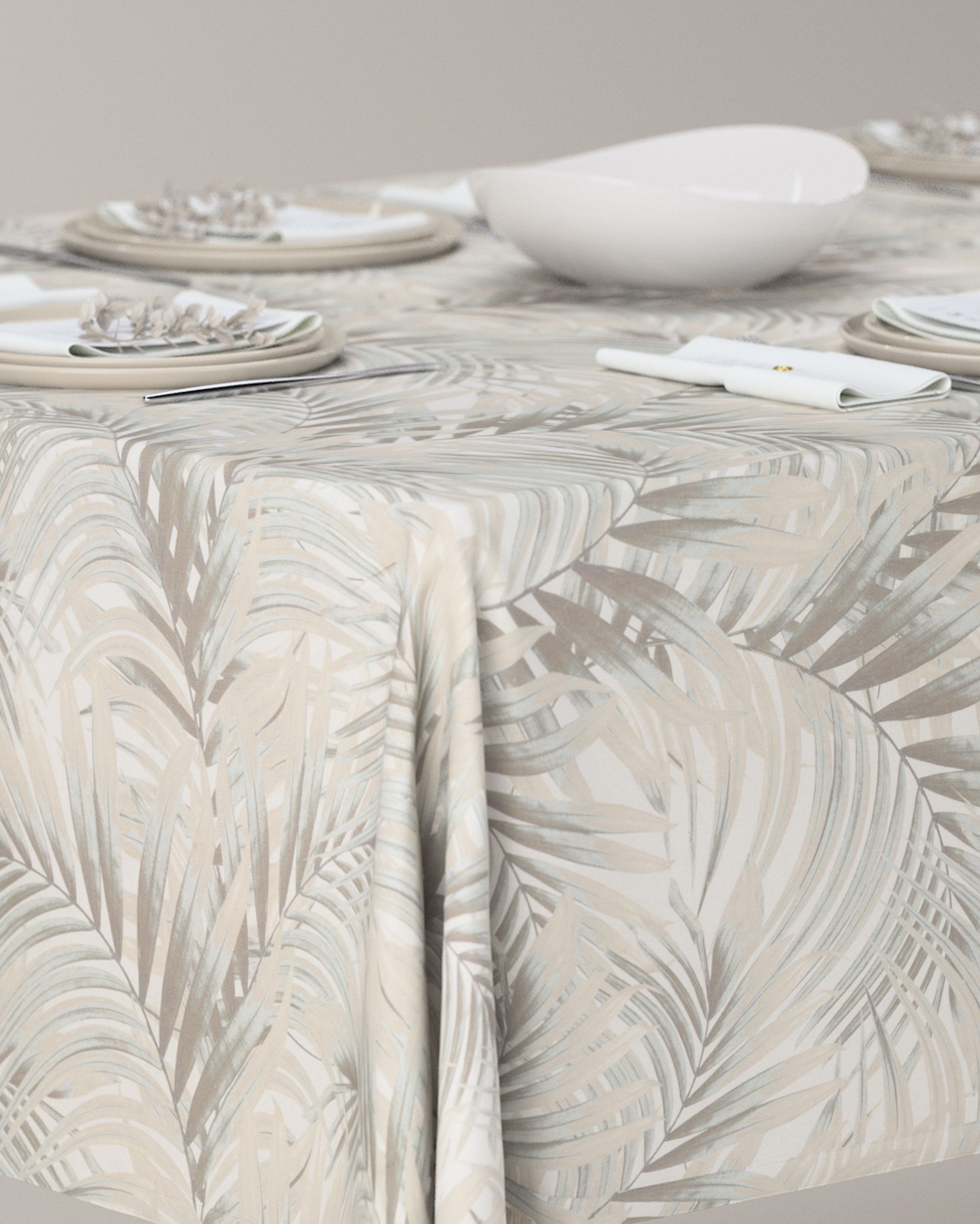 Rectangular tablecloth colour beige fabric patterned (hover)