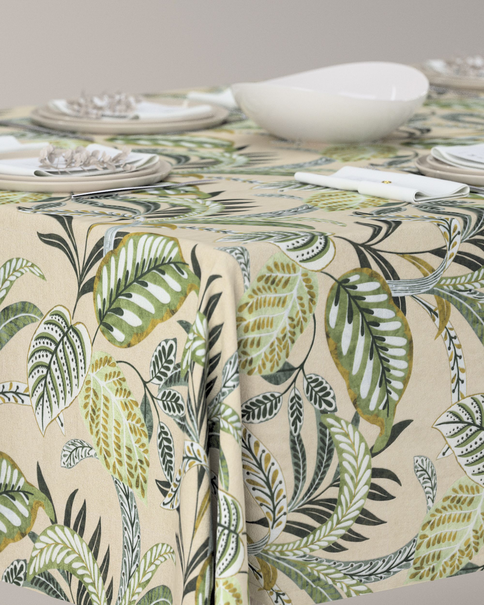 Rectangular tablecloth colour green fabric patterned (hover)