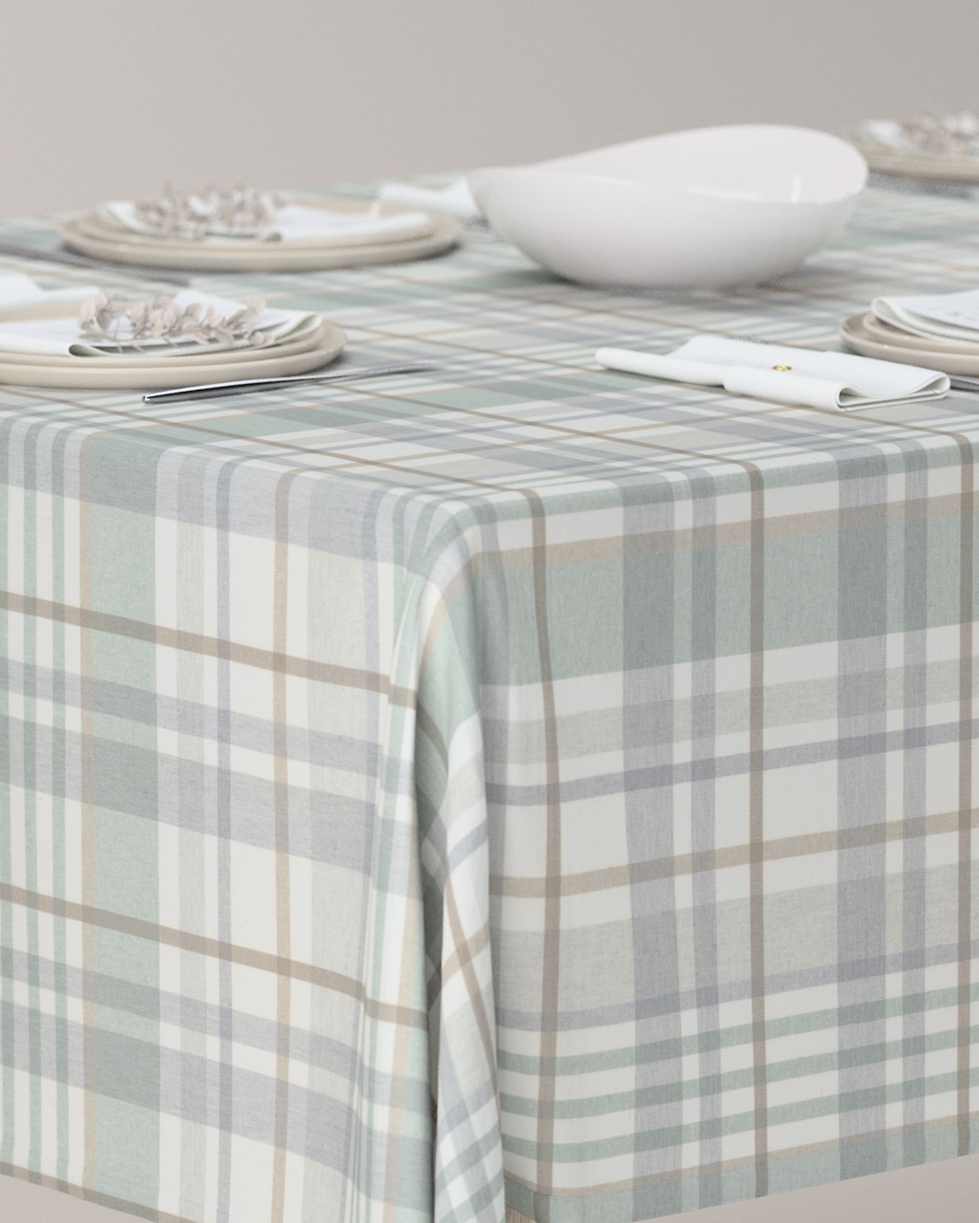 Rectangular tablecloth colour green fabric patterned (hover)