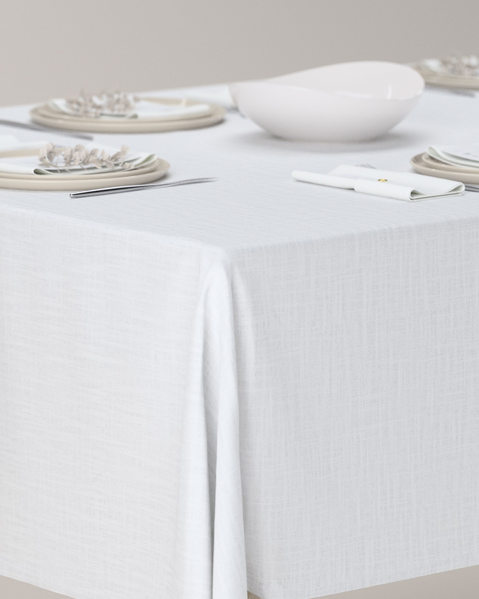 Rectangular tablecloth colour white fabric structured (hover)