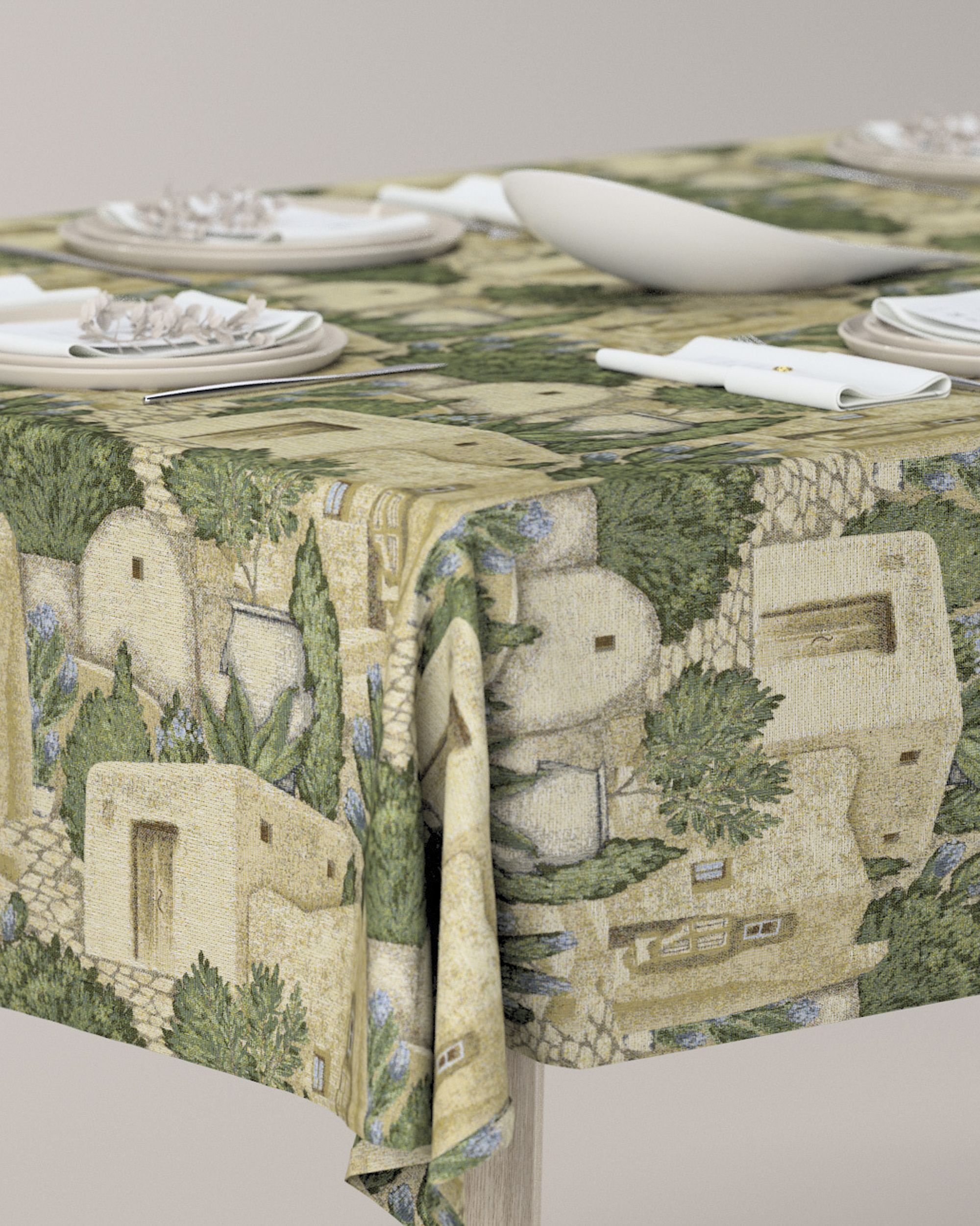 Rectangular tablecloth colour beige fabric structured, patterned (hover)