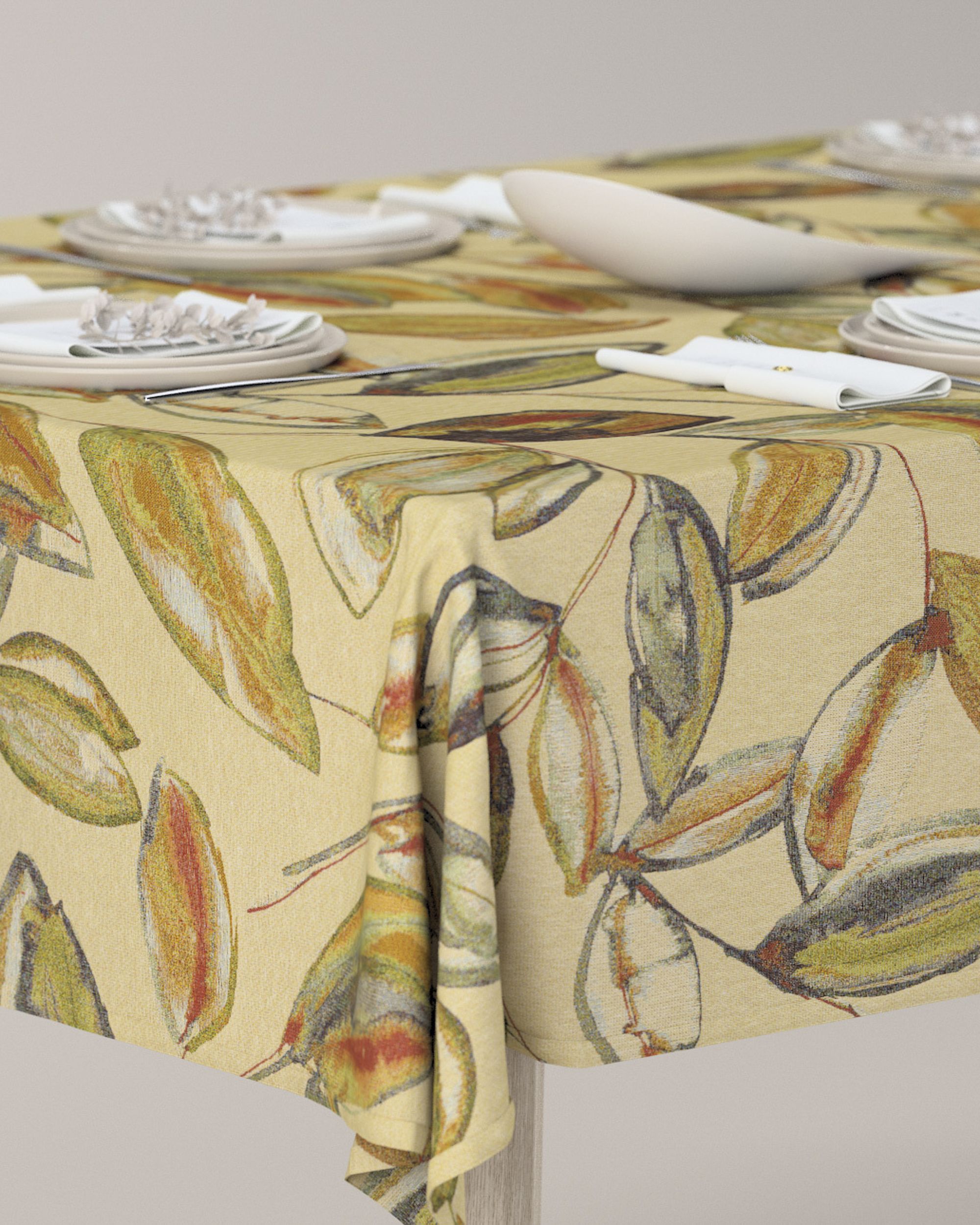 Rectangular tablecloth colour beige fabric structured, patterned (hover)