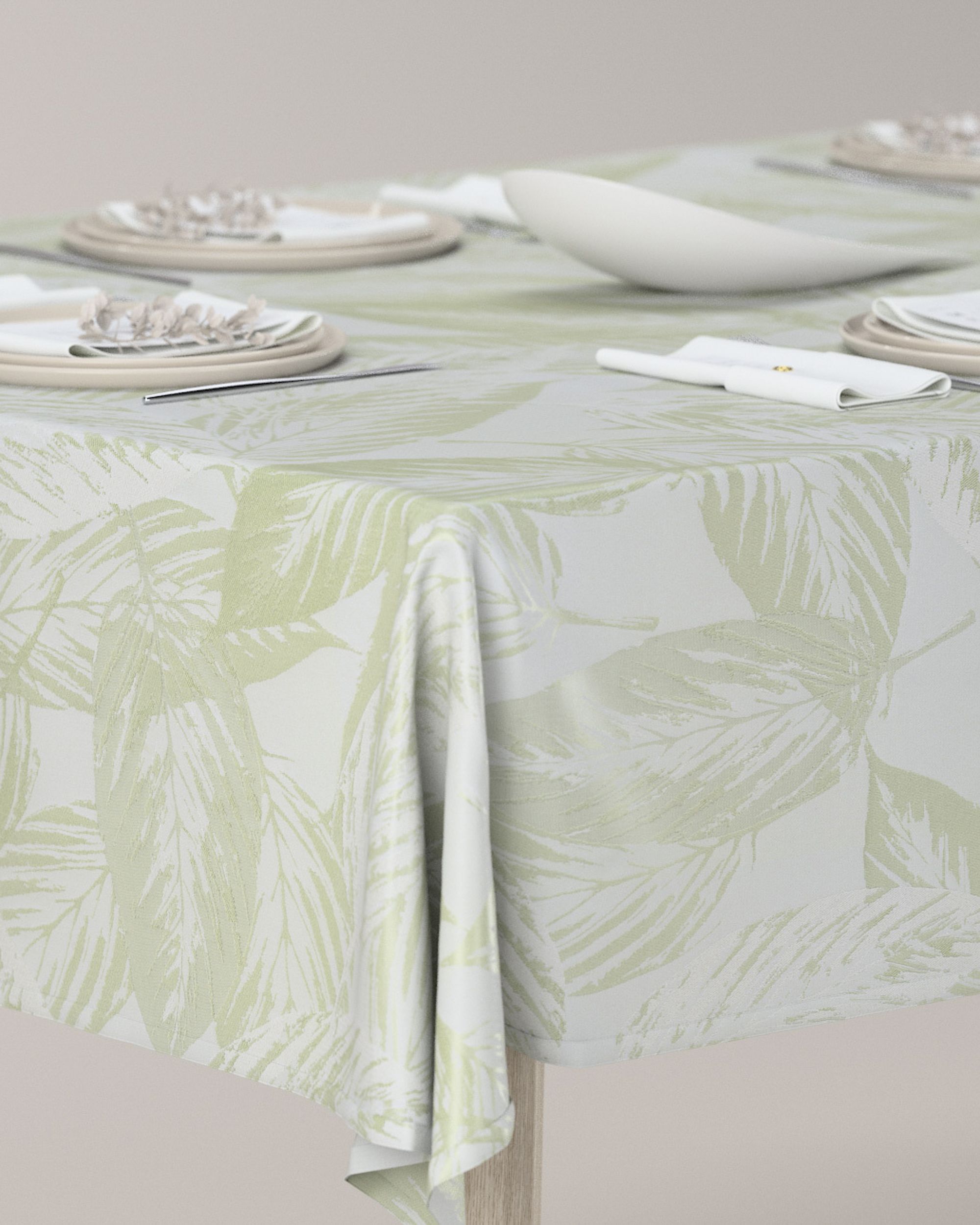 Rectangular tablecloth colour green fabric gloss, structured, patterned (hover)