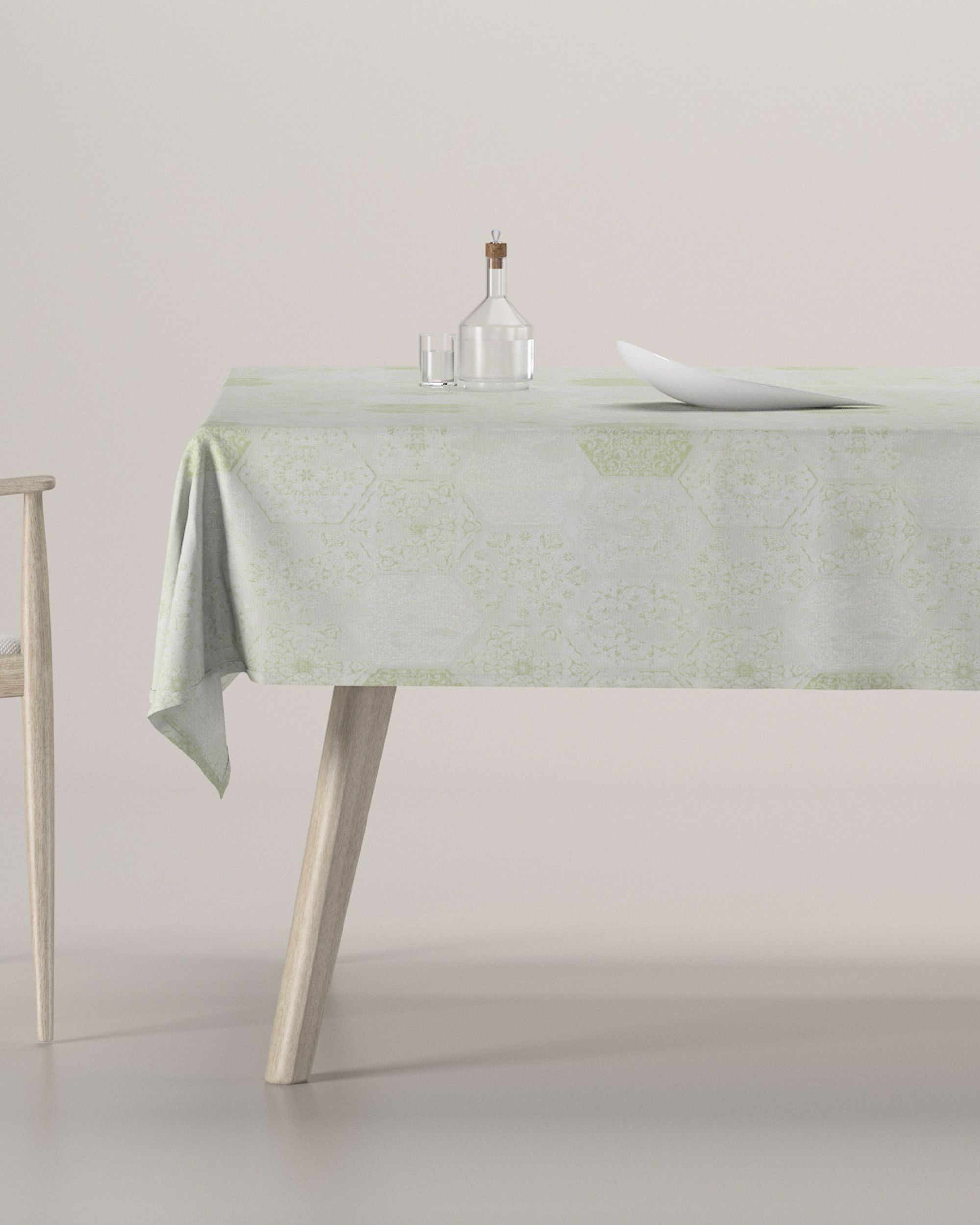Rectangular tablecloth colour green fabric gloss, structured, patterned