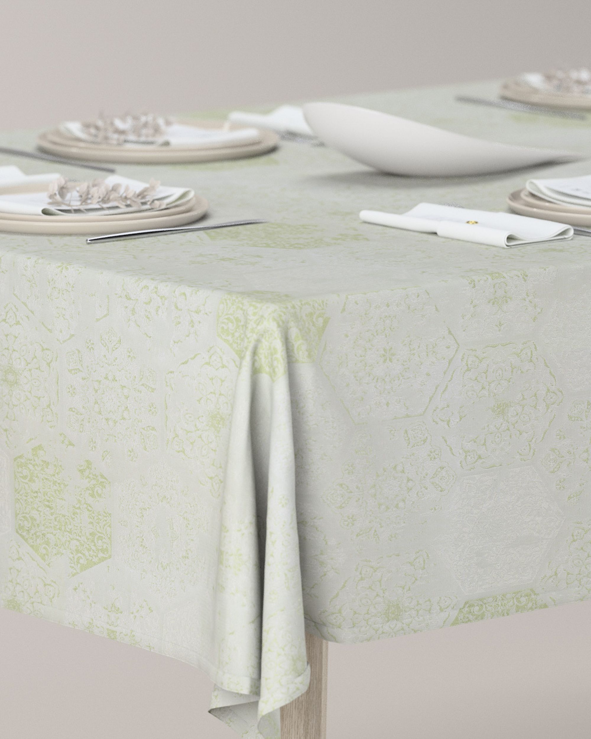 Rectangular tablecloth colour green fabric gloss, structured, patterned (hover)