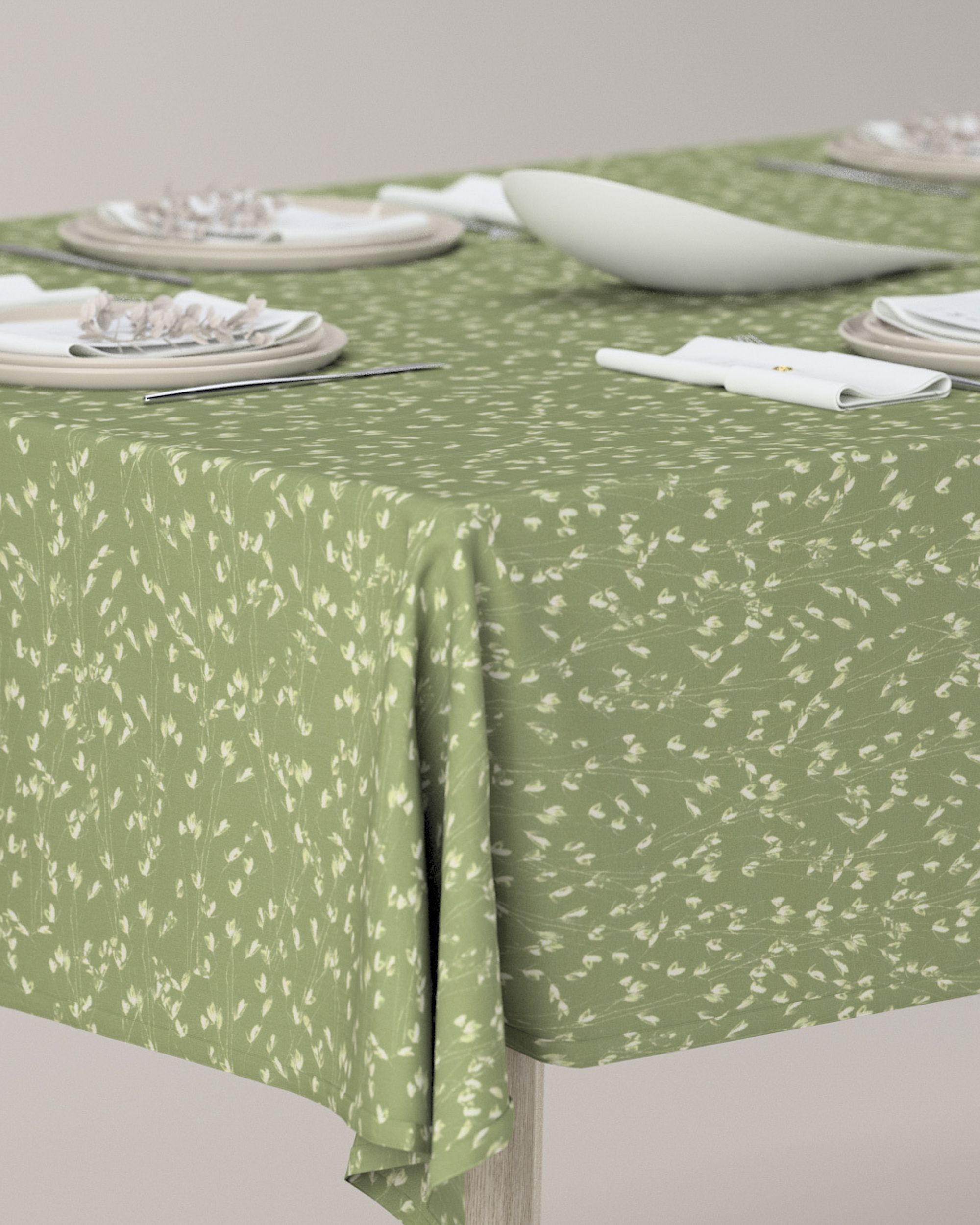 Rectangular tablecloth colour green fabric patterned (hover)