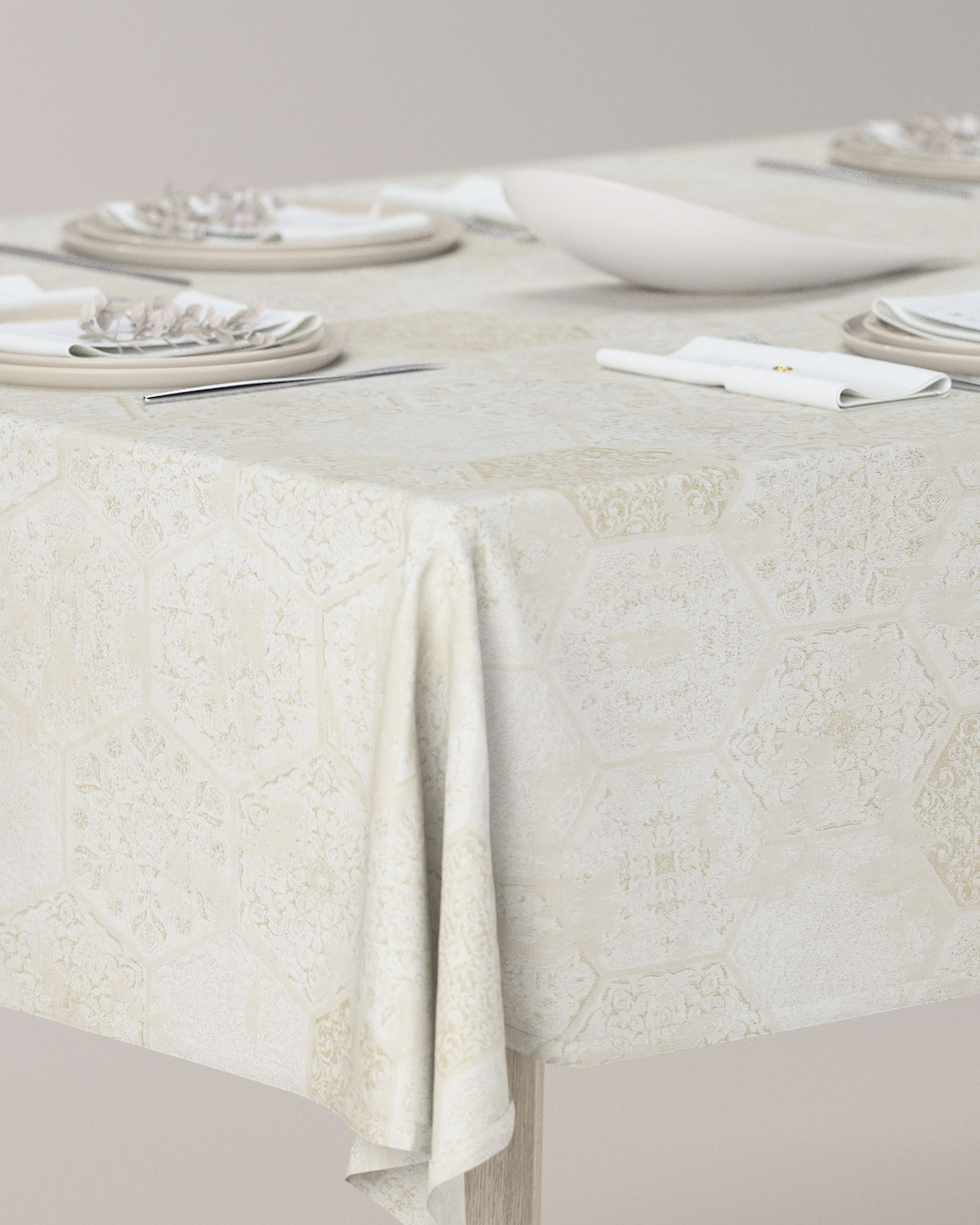 Rectangular tablecloth colour grey fabric gloss, structured, patterned (hover)