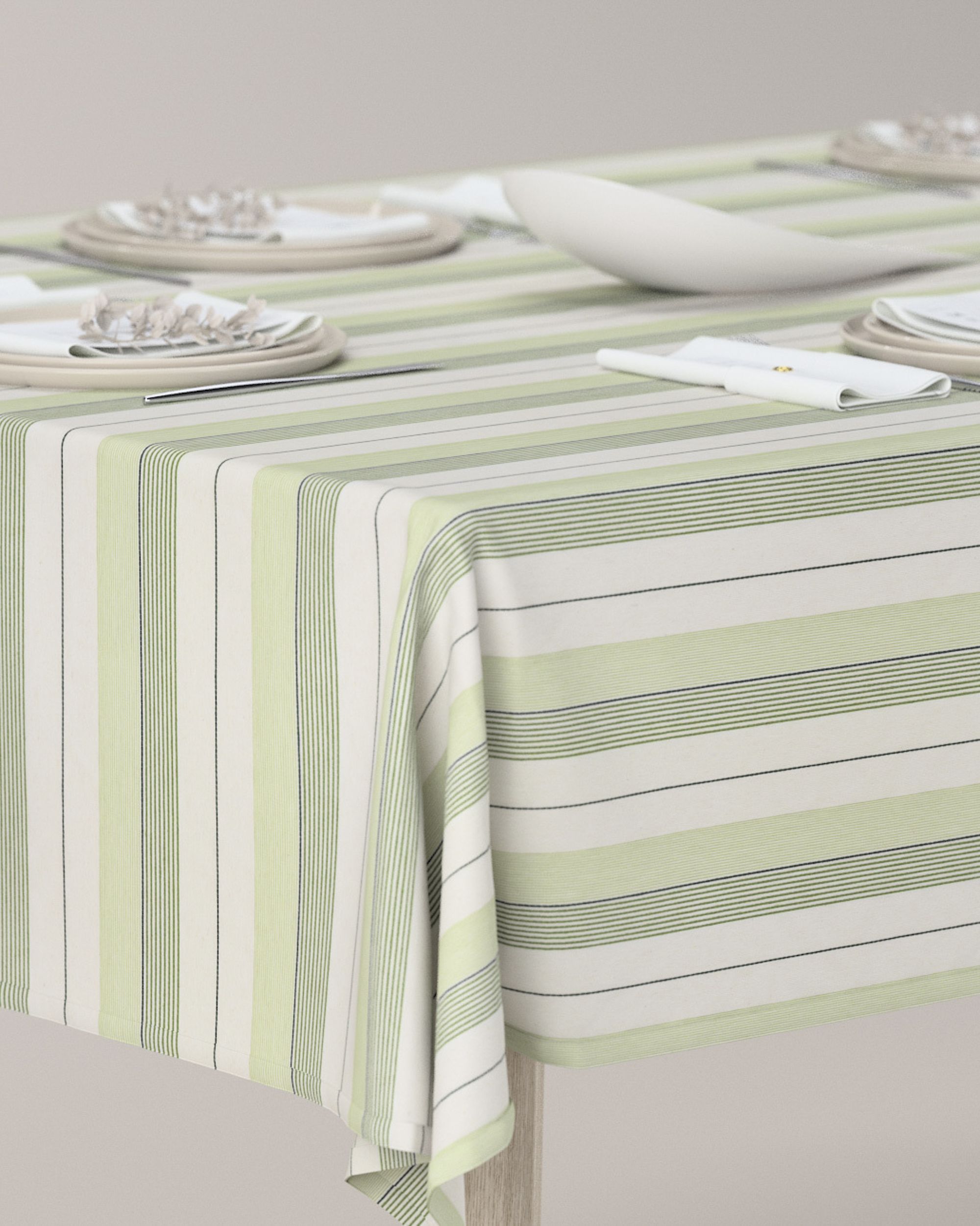 Rectangular tablecloth colour green fabric structured, patterned (hover)