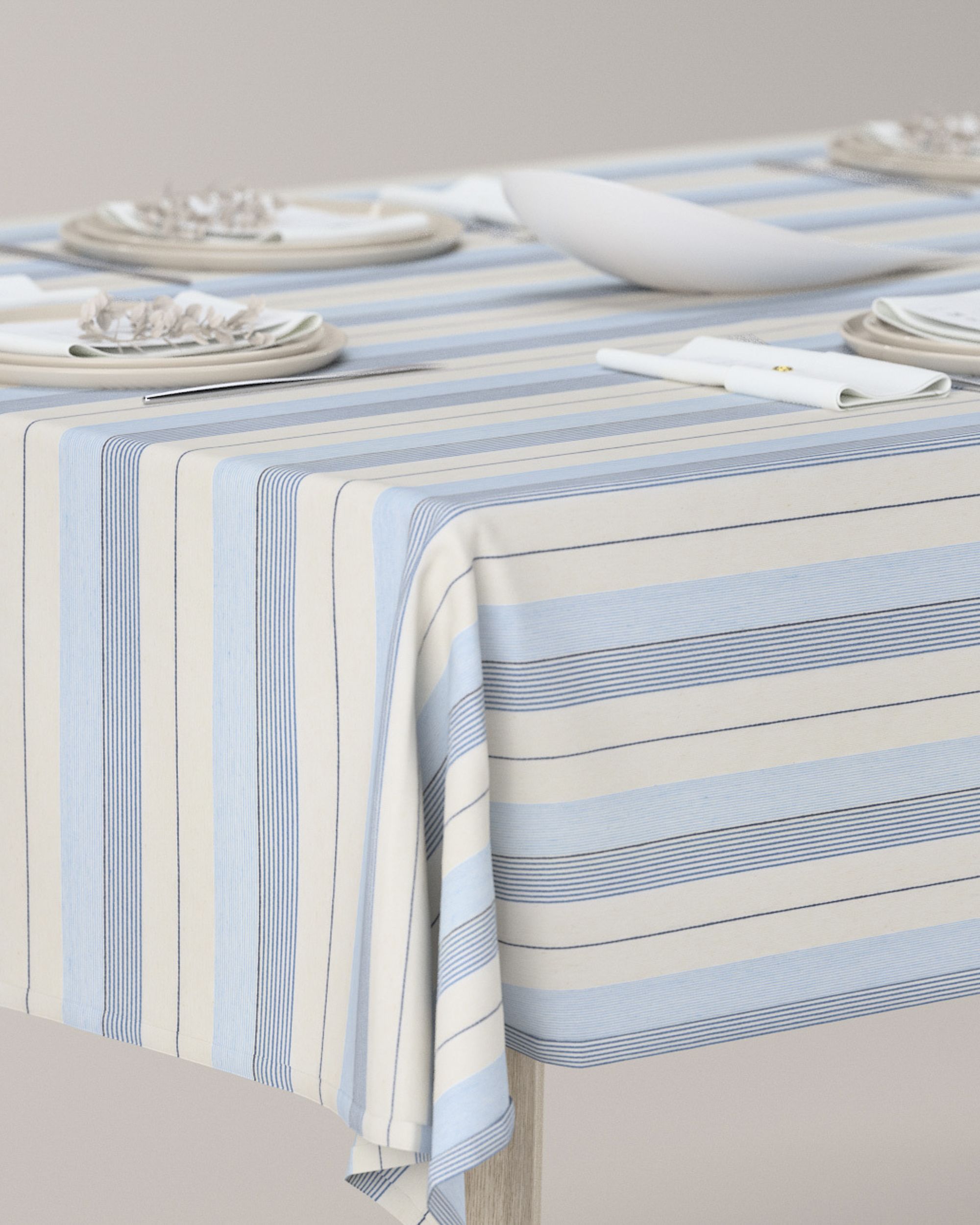 Rectangular tablecloth colour blue fabric structured, patterned (hover)