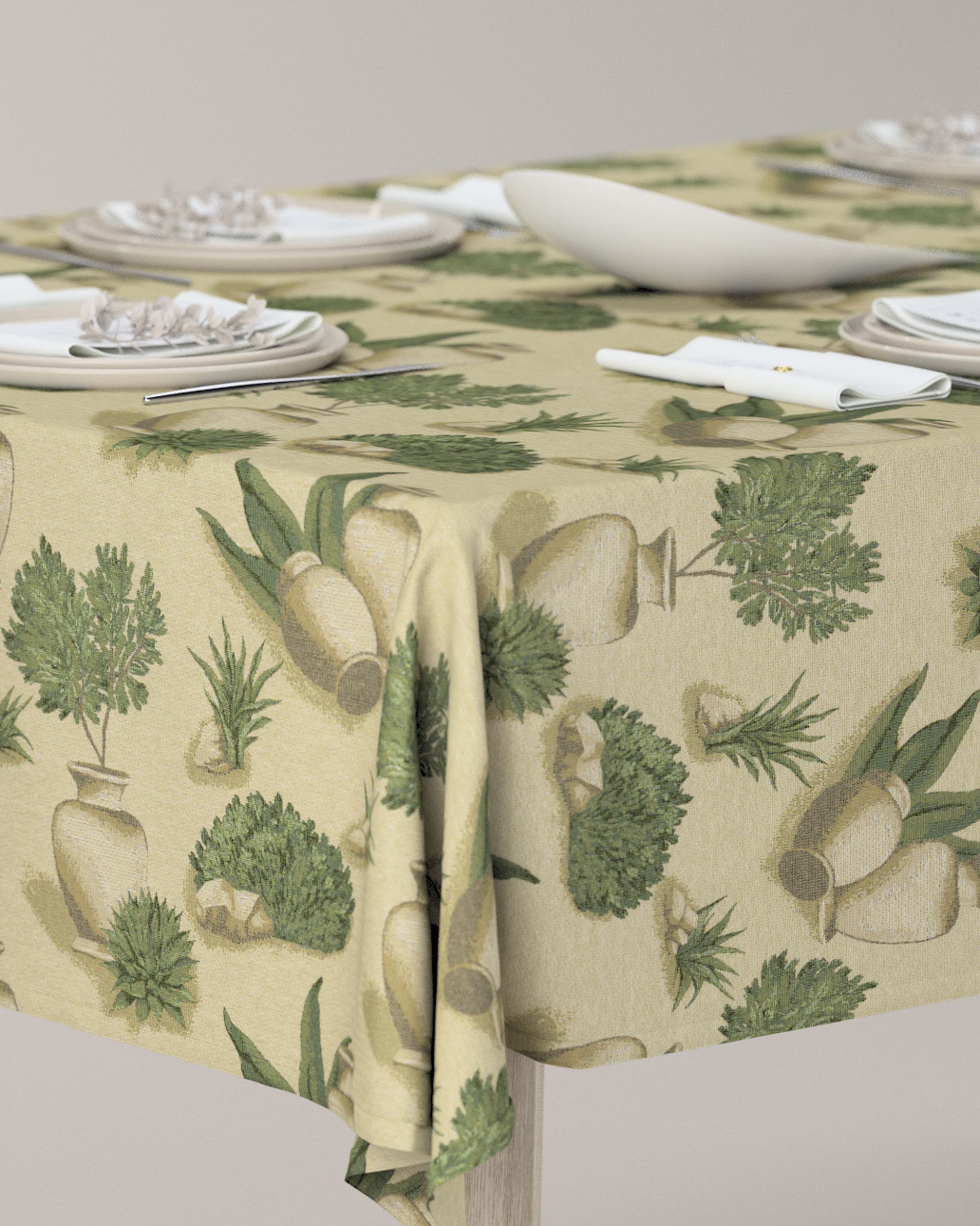 Rectangular tablecloth colour beige fabric structured, patterned (hover)