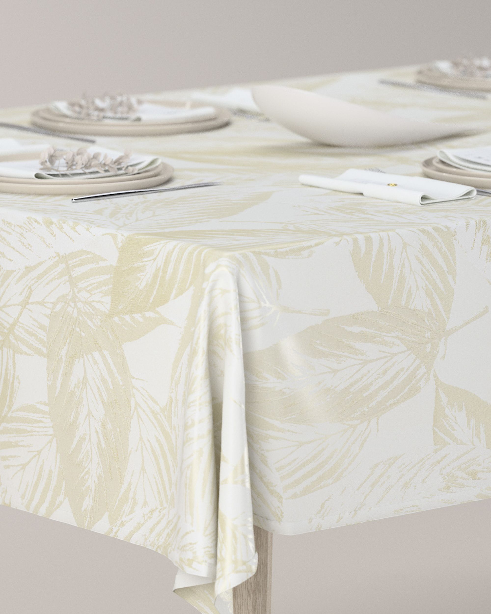 Rectangular tablecloth colour cream fabric gloss, structured, patterned (hover)