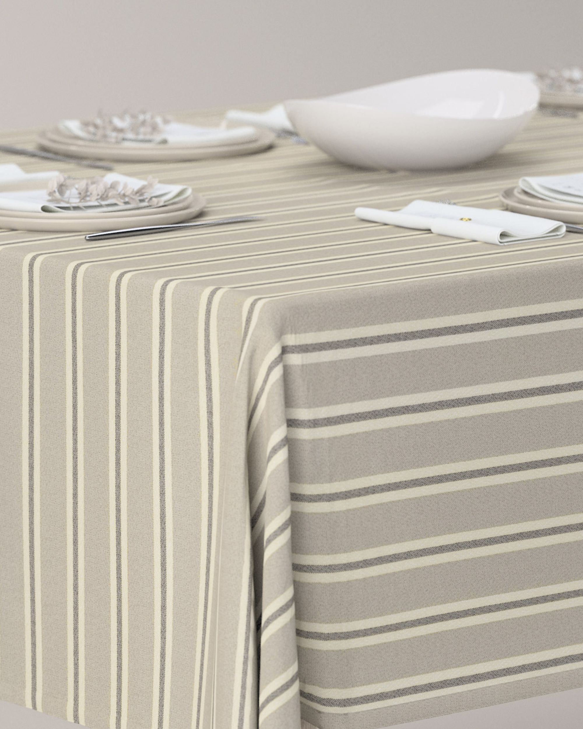 Rectangular tablecloth colour beige fabric structured, patterned (hover)
