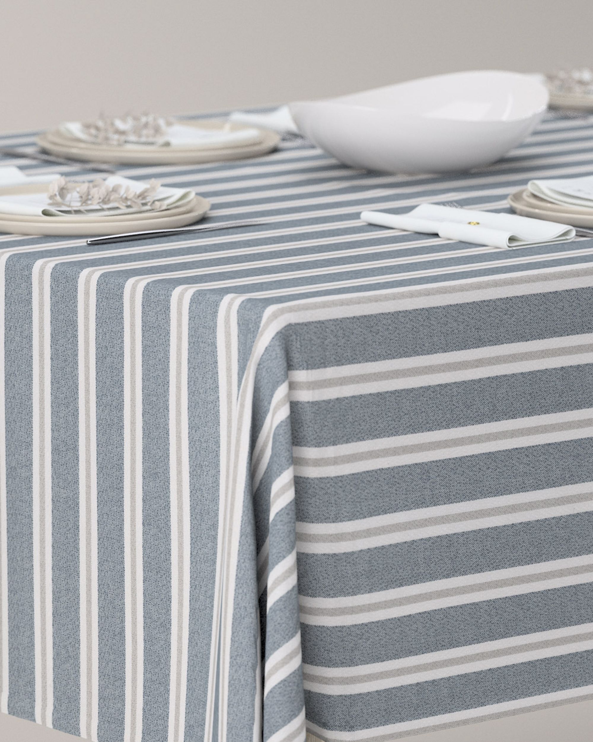 Rectangular tablecloth colour blue fabric structured, patterned (hover)