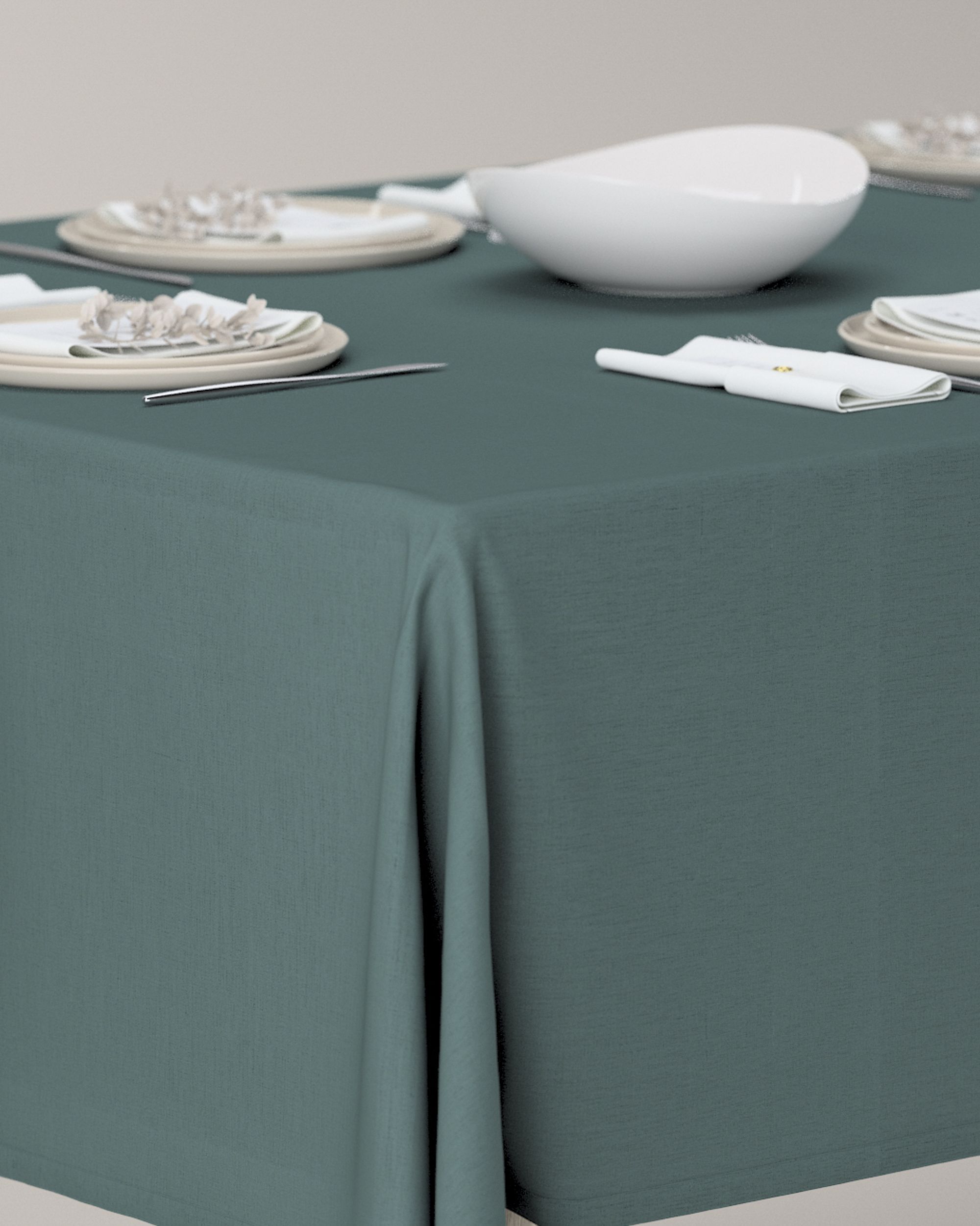 Rectangular tablecloth colour green fabric semi-sheer, structured (hover)