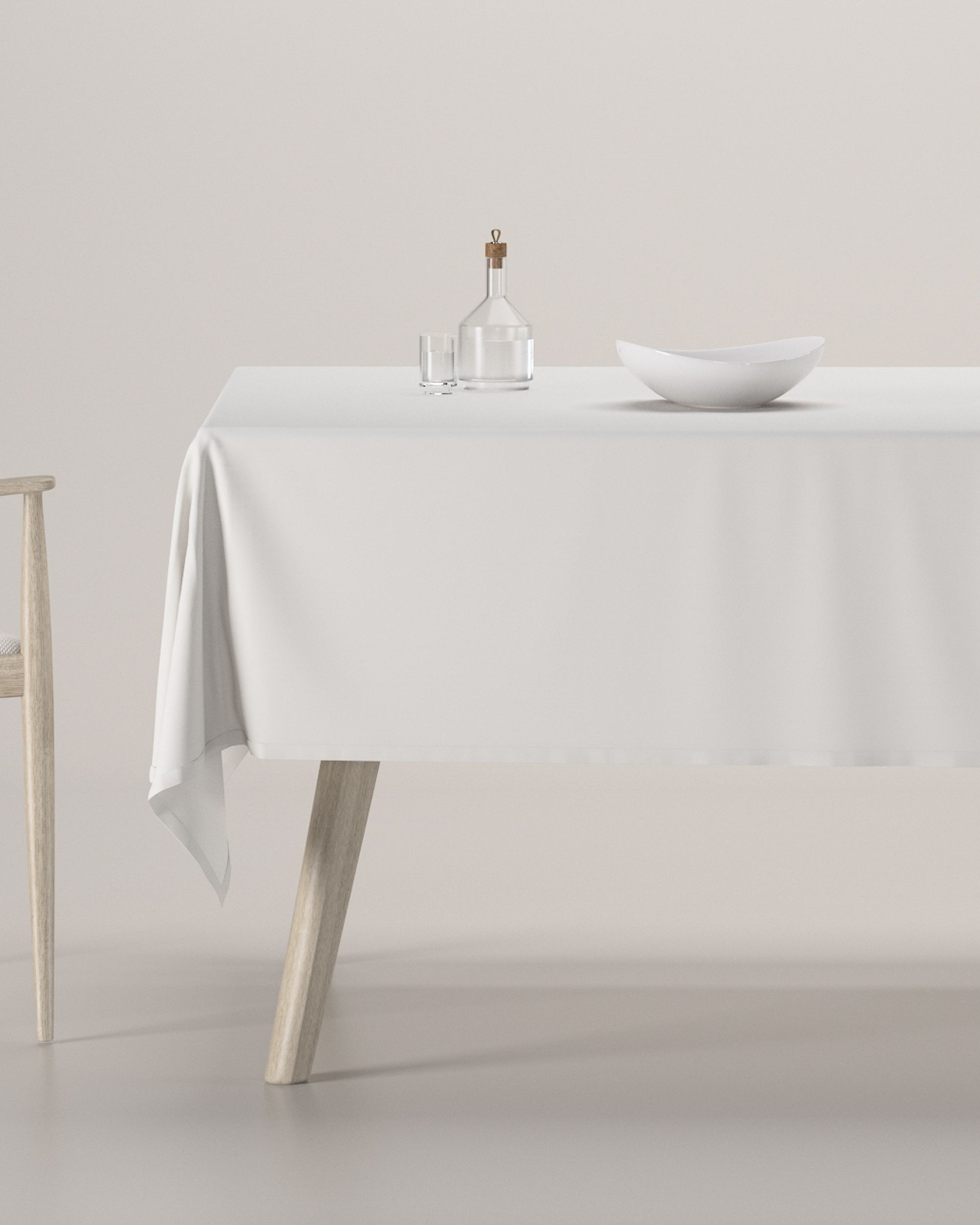 Rectangular tablecloth colour white fabric semi-sheer, structured