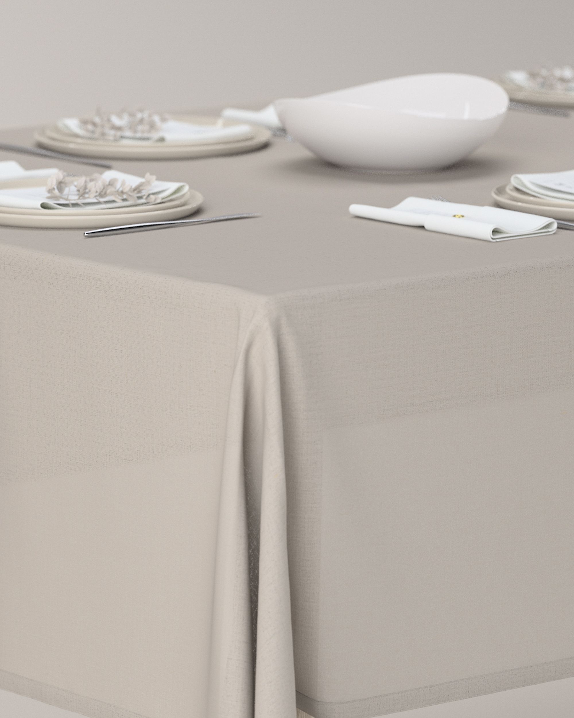 Rectangular tablecloth colour beige fabric semi-sheer, structured (hover)