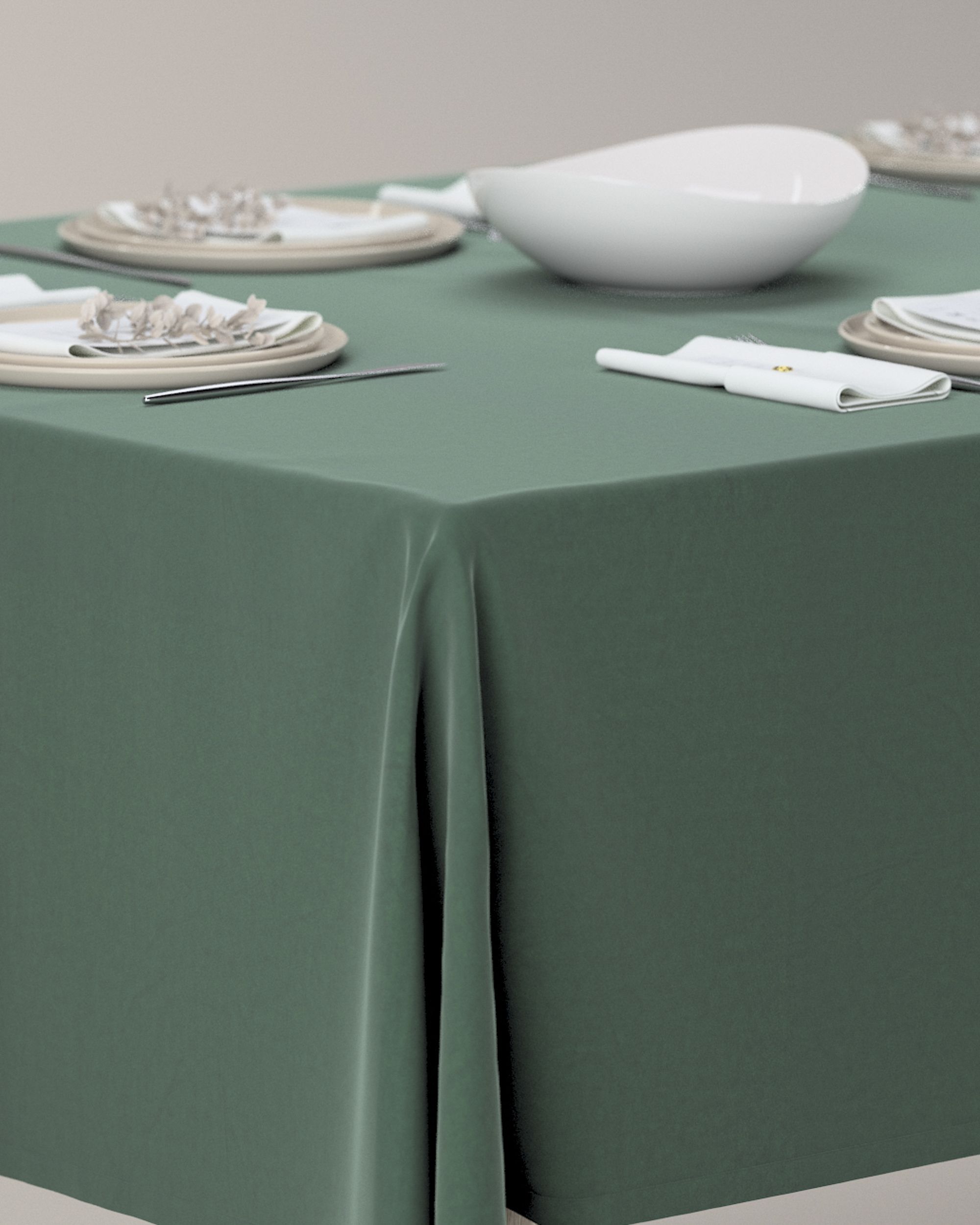 Rectangular tablecloth colour green fabric gloss, velvet (hover)