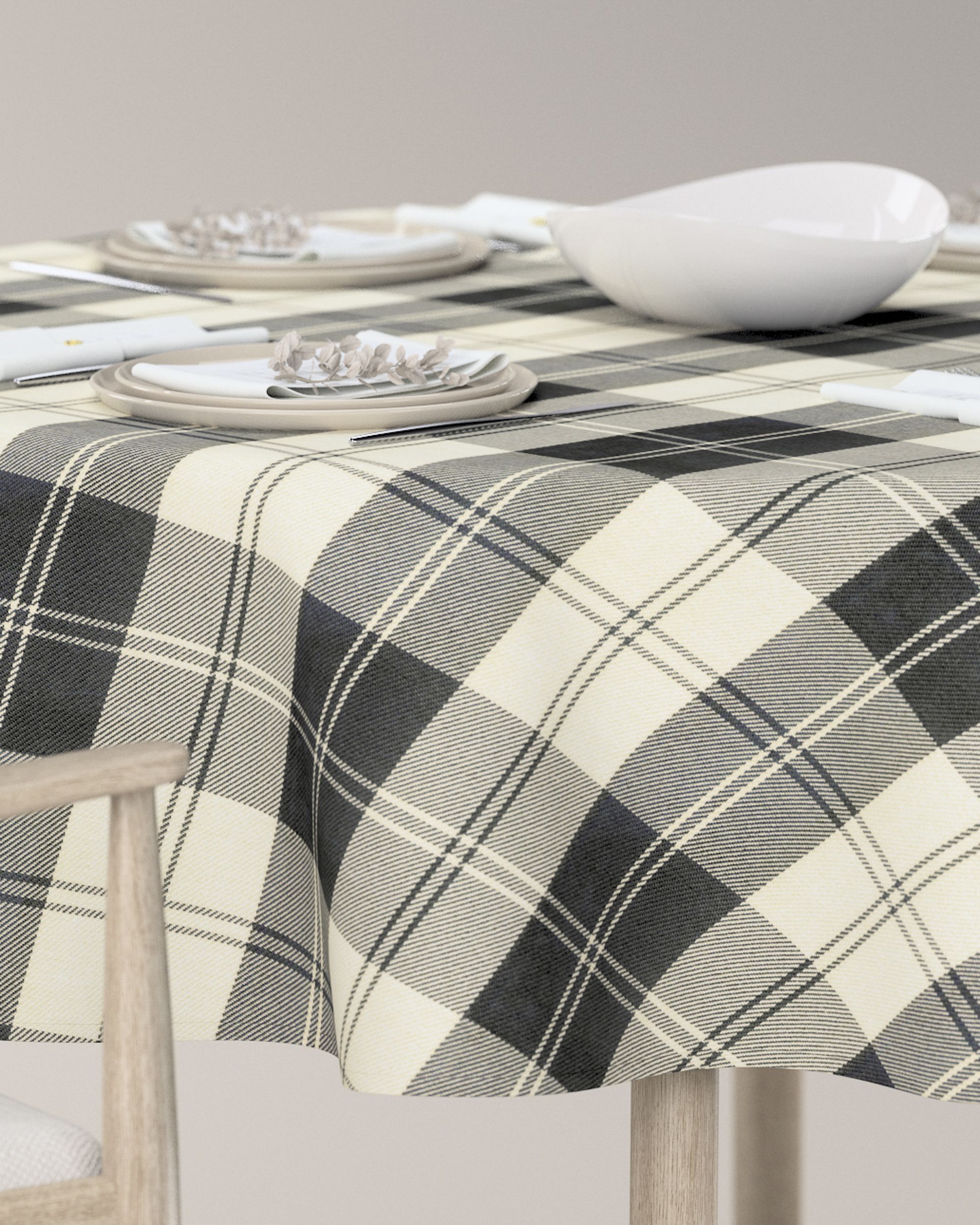 Round tablecloth colour black fabric structured, patterned (hover)