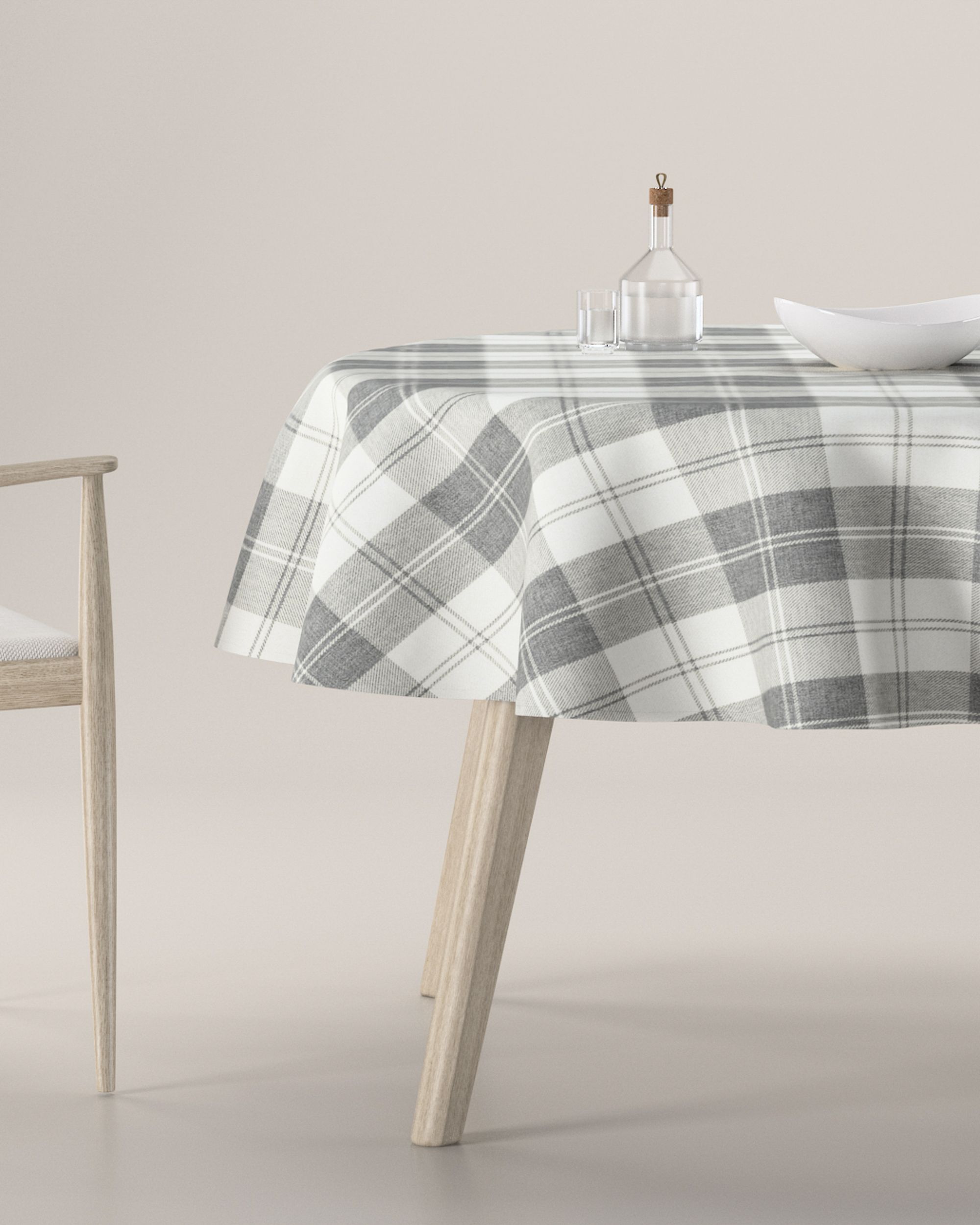 Round tablecloth colour grey fabric structured, patterned