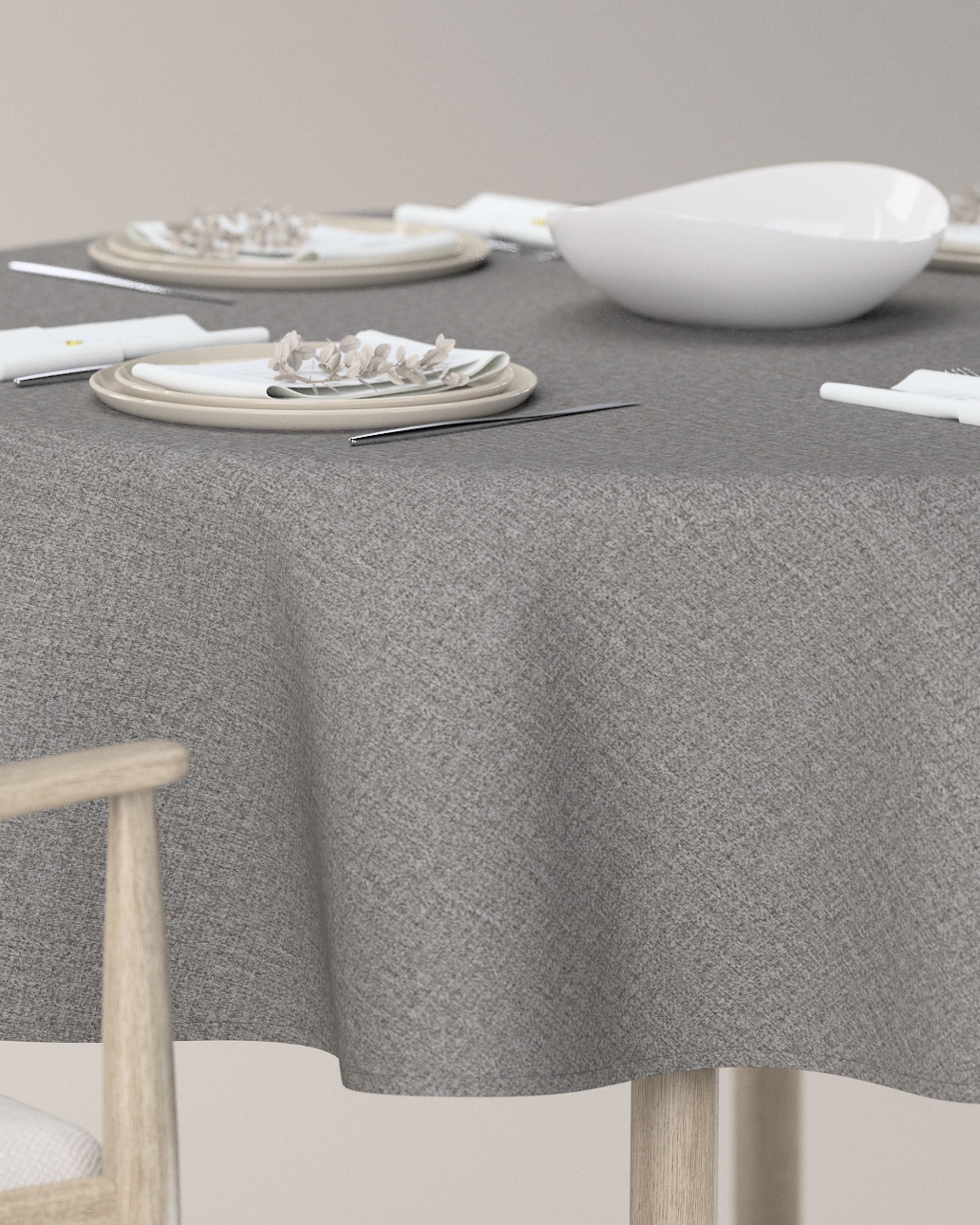 Round tablecloth colour grey fabric structured (hover)